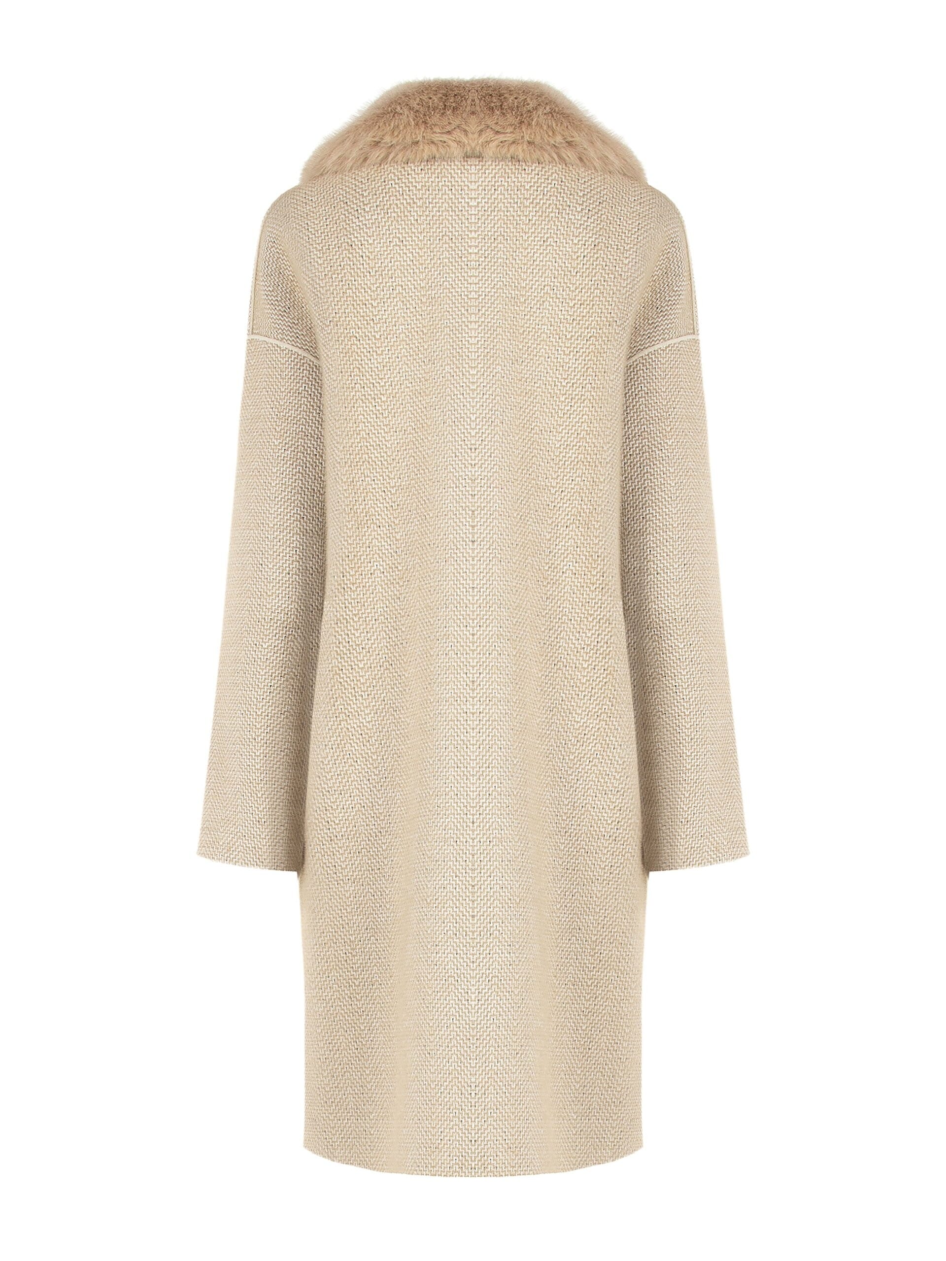 Cappotto Lungo Spinato Con Maxi Tasche E Collo In Pelliccia Sintetica Removibile Rinascimento