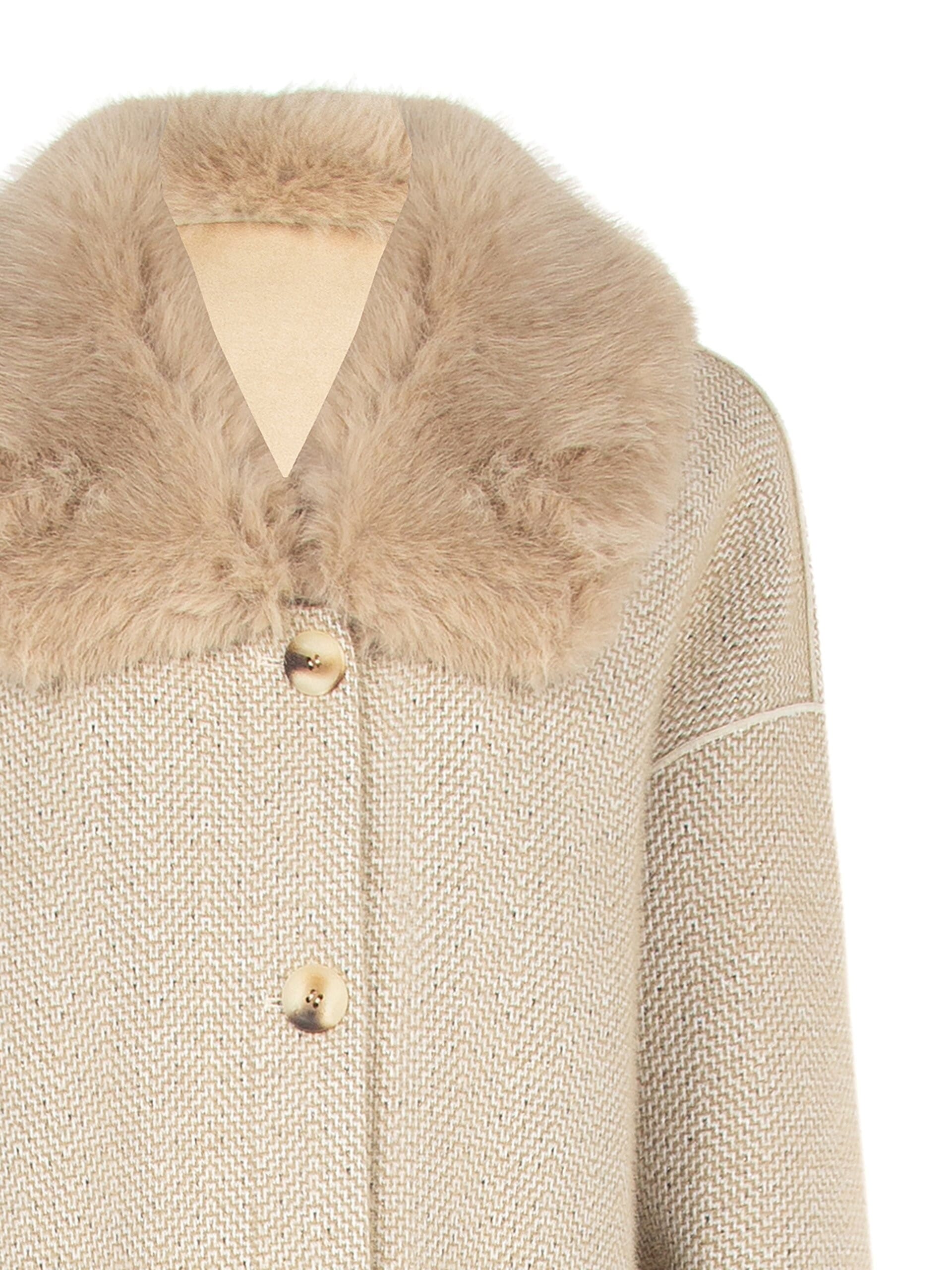 Cappotto Lungo Spinato Con Maxi Tasche E Collo In Pelliccia Sintetica Removibile Rinascimento