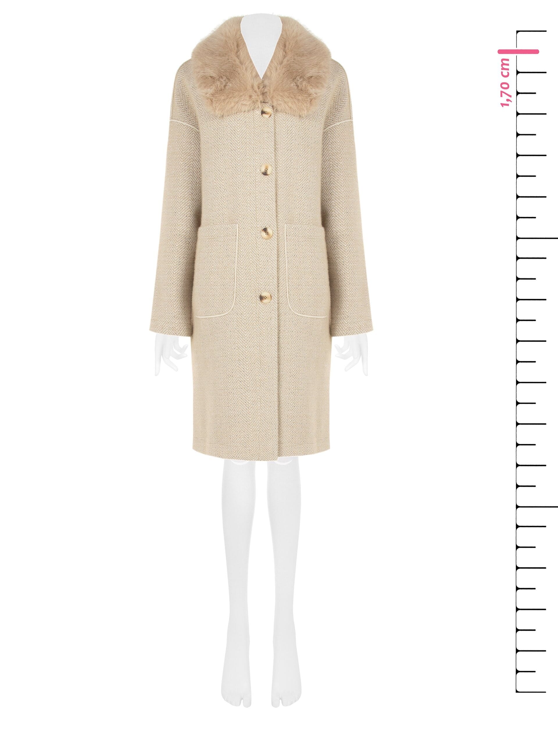 Cappotto Lungo Spinato Con Maxi Tasche E Collo In Pelliccia Sintetica Removibile Rinascimento