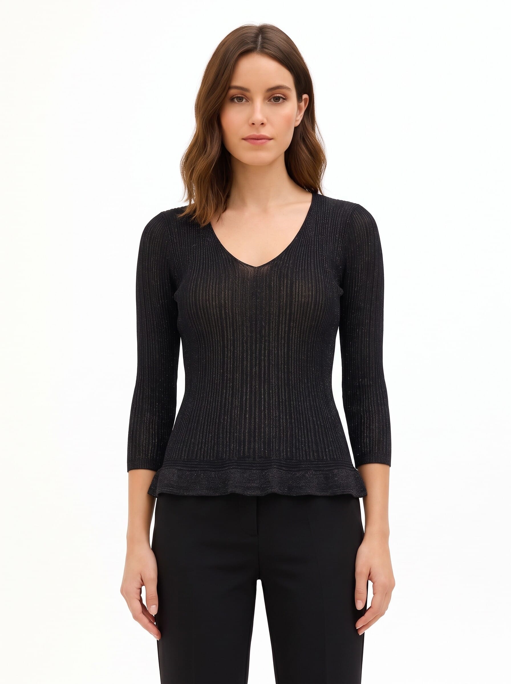 Fitted, Flared Top in Lurex Yarn with a Rinascimento-style V-neck