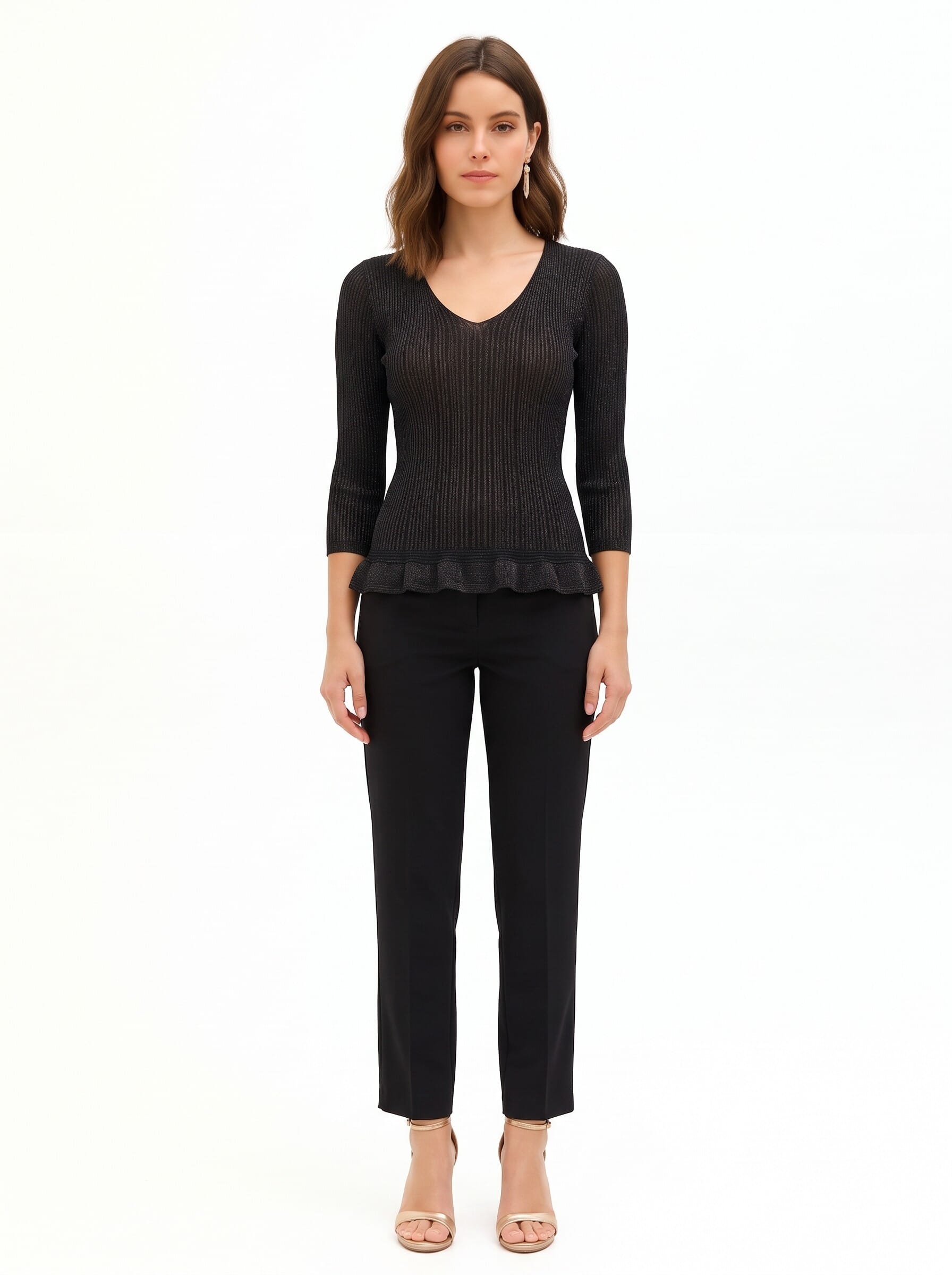 Fitted, Flared Top in Lurex Yarn with a Rinascimento-style V-neck