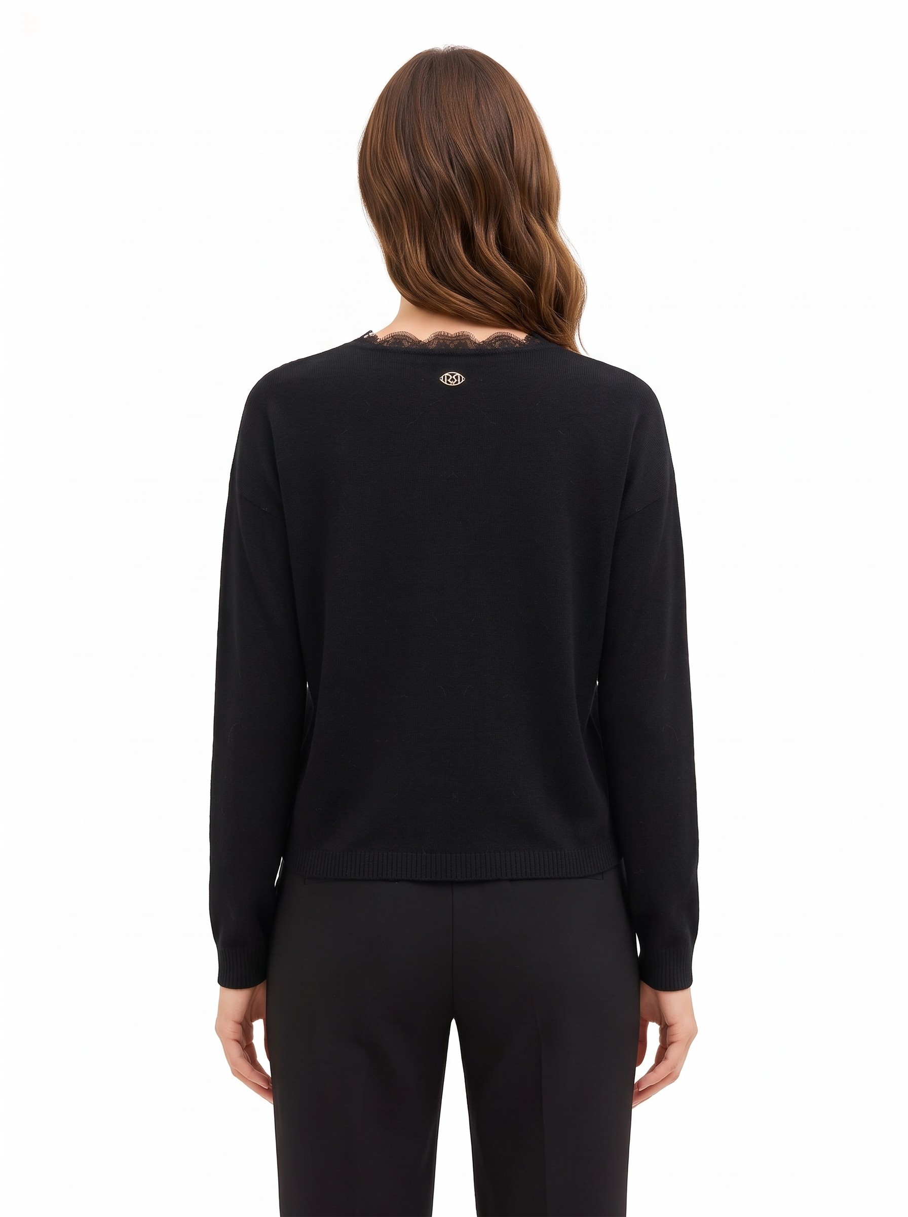 Cardigan fin oversize en laine, col en V et détail en dentelle Rinascimento