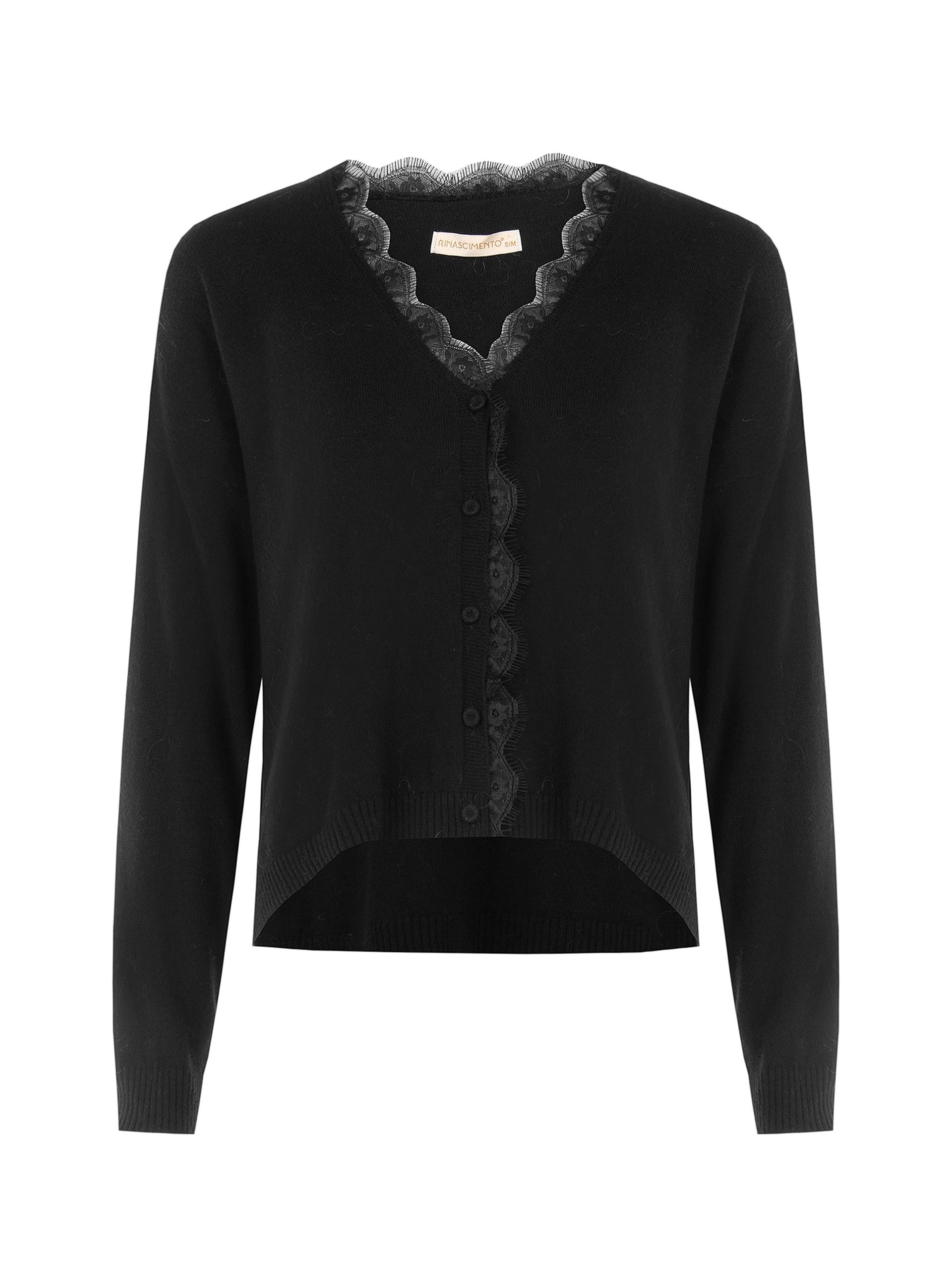 Cardigan fin oversize en laine, col en V et détail en dentelle Rinascimento