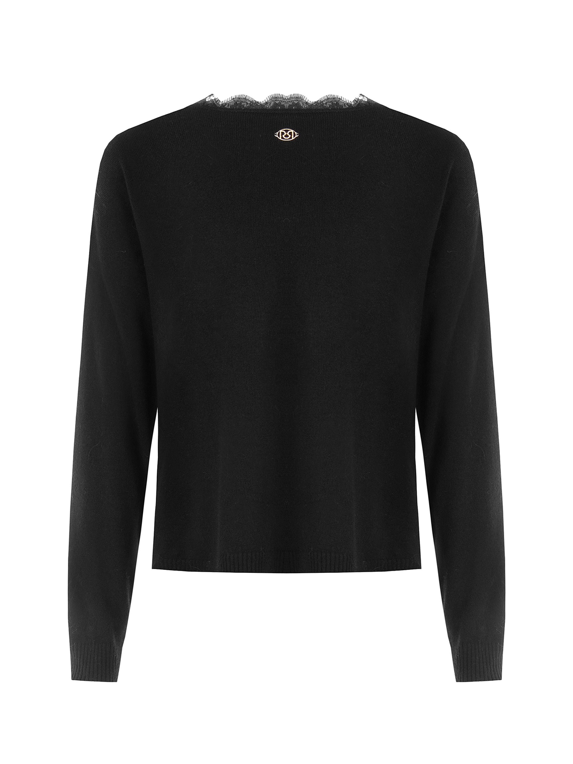 Cardigan fin oversize en laine, col en V et détail en dentelle Rinascimento