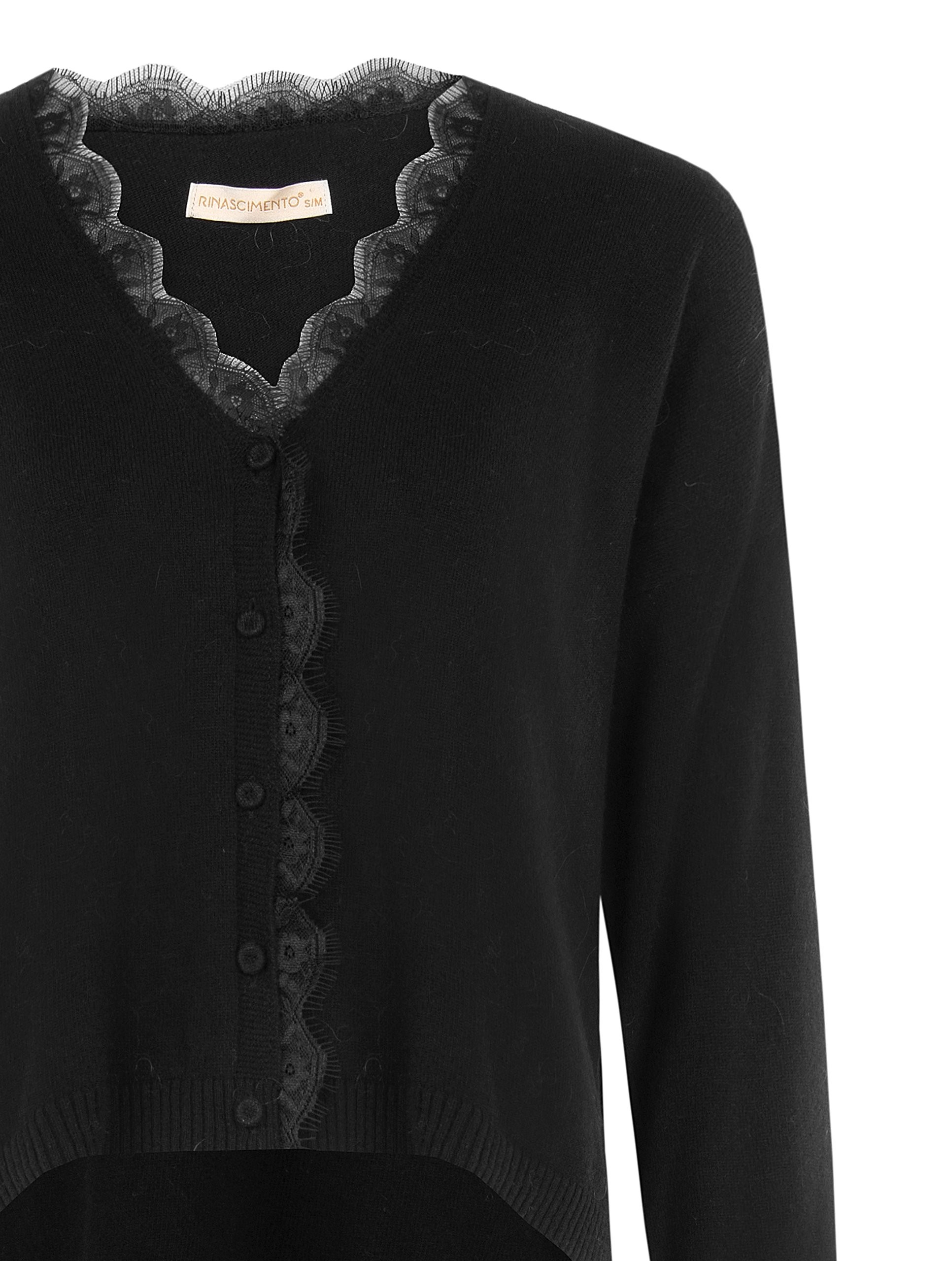 Cardigan fin oversize en laine, col en V et détail en dentelle Rinascimento