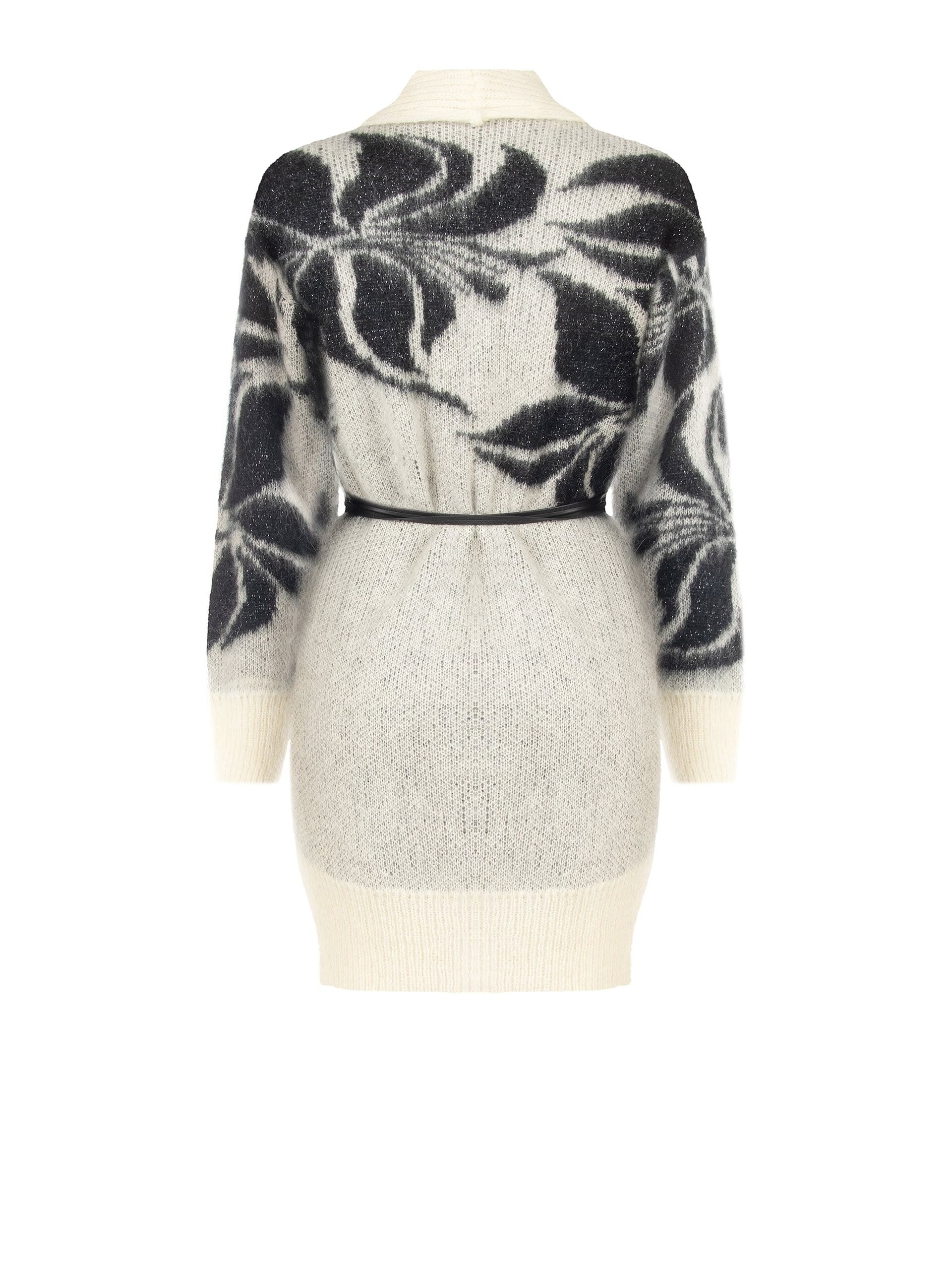 Cardigan en mélange de mohair et de lurex, avec un grand motif floral et une longue ceinture en simili-cuir « Rinascimento »