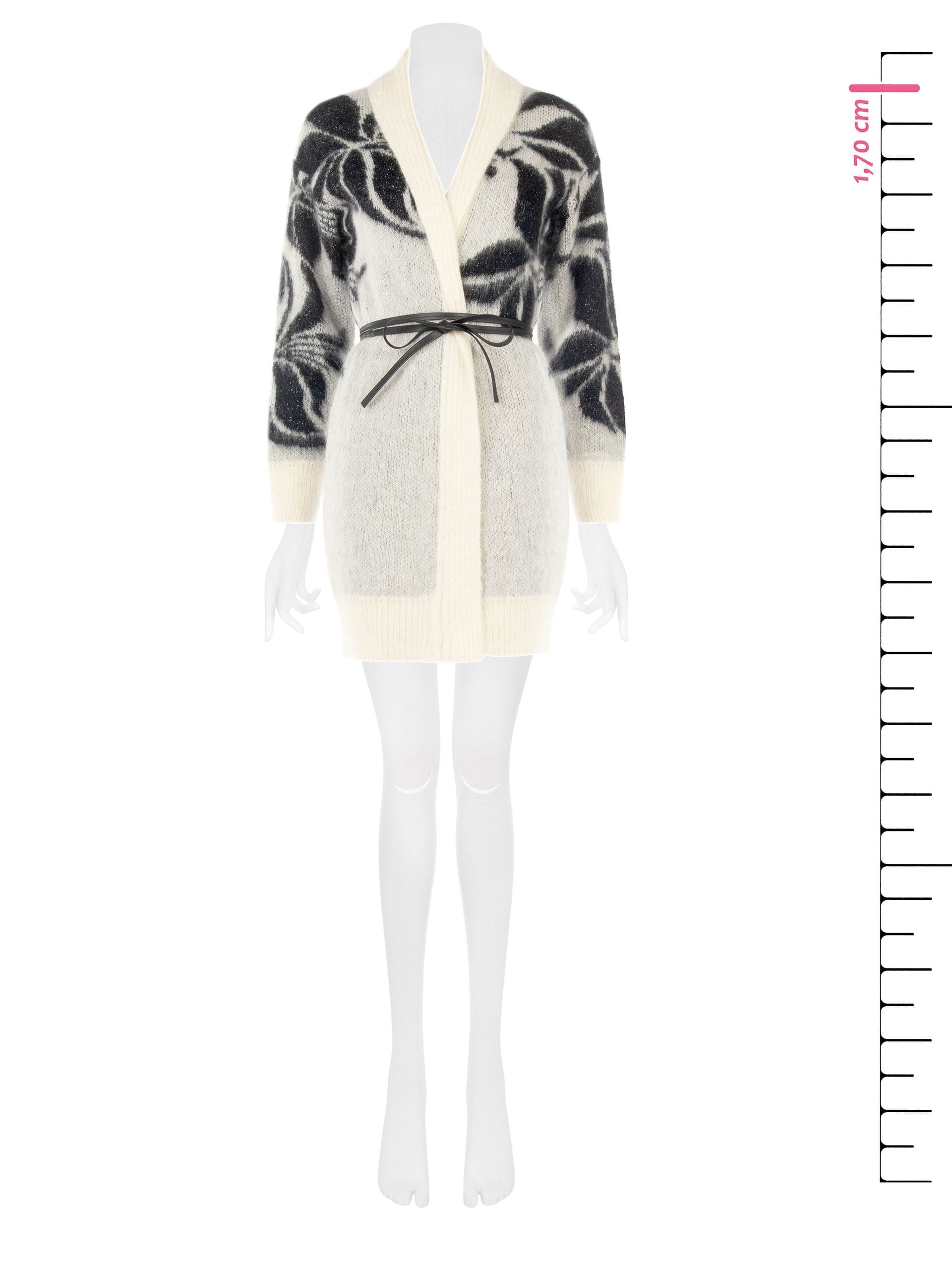 Cardigan en mélange de mohair et de lurex, avec un grand motif floral et une longue ceinture en simili-cuir « Rinascimento »
