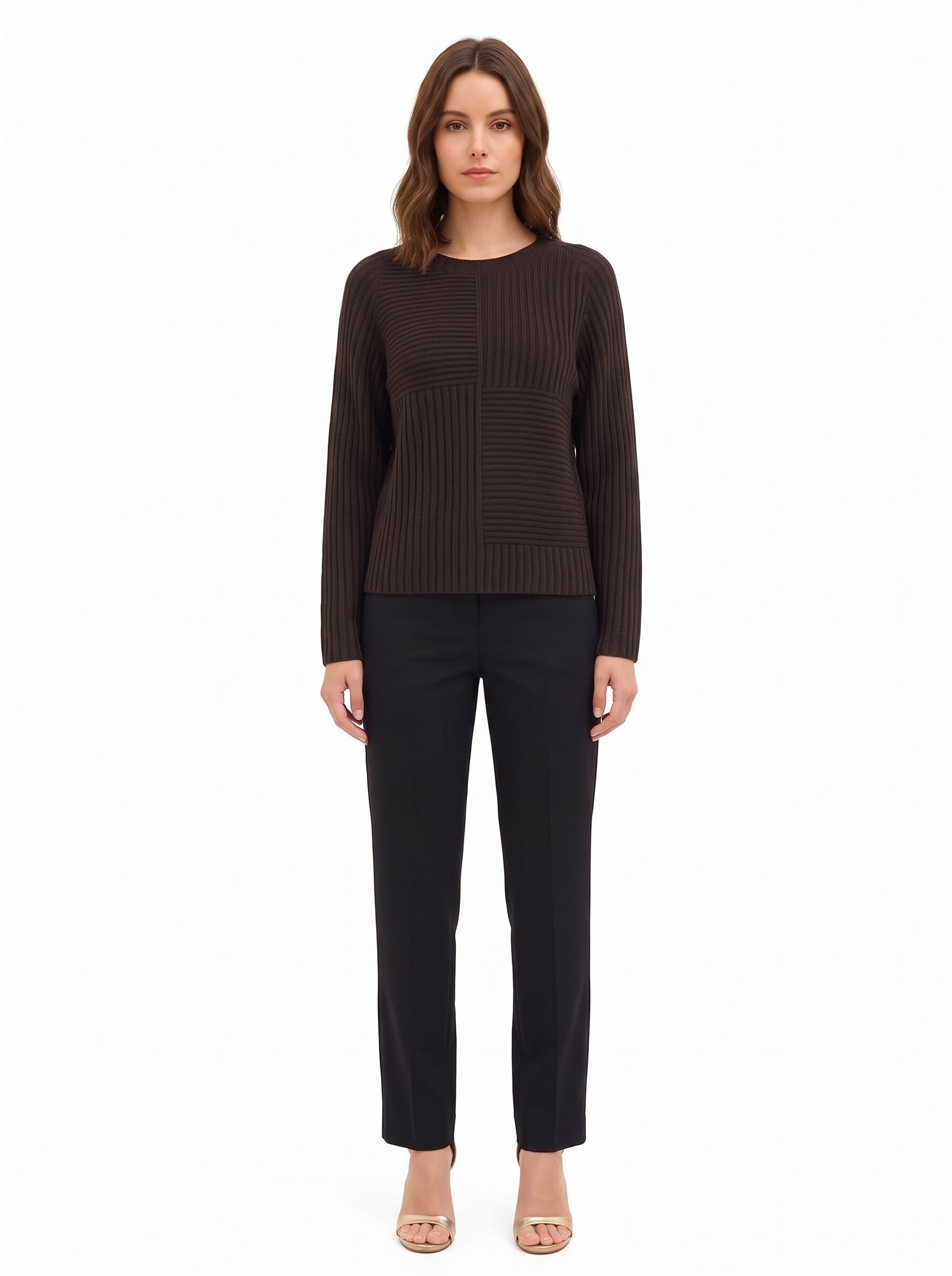 Rinascimento Sweater with Wide Horizontal and Vertical Ribbing