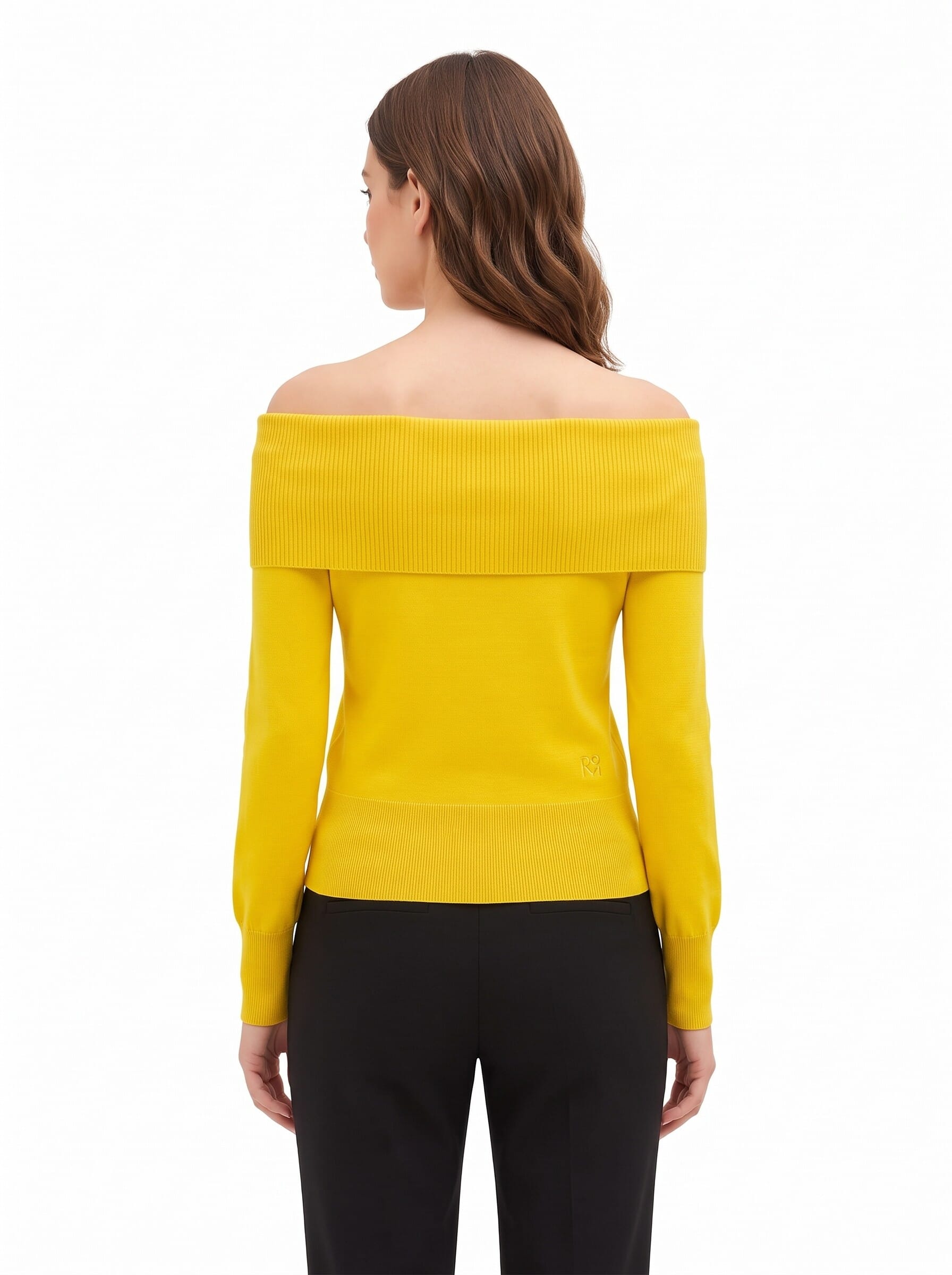 Off-the-shoulder jumper with embroidered ‘Rr’ logo – Rinascimento