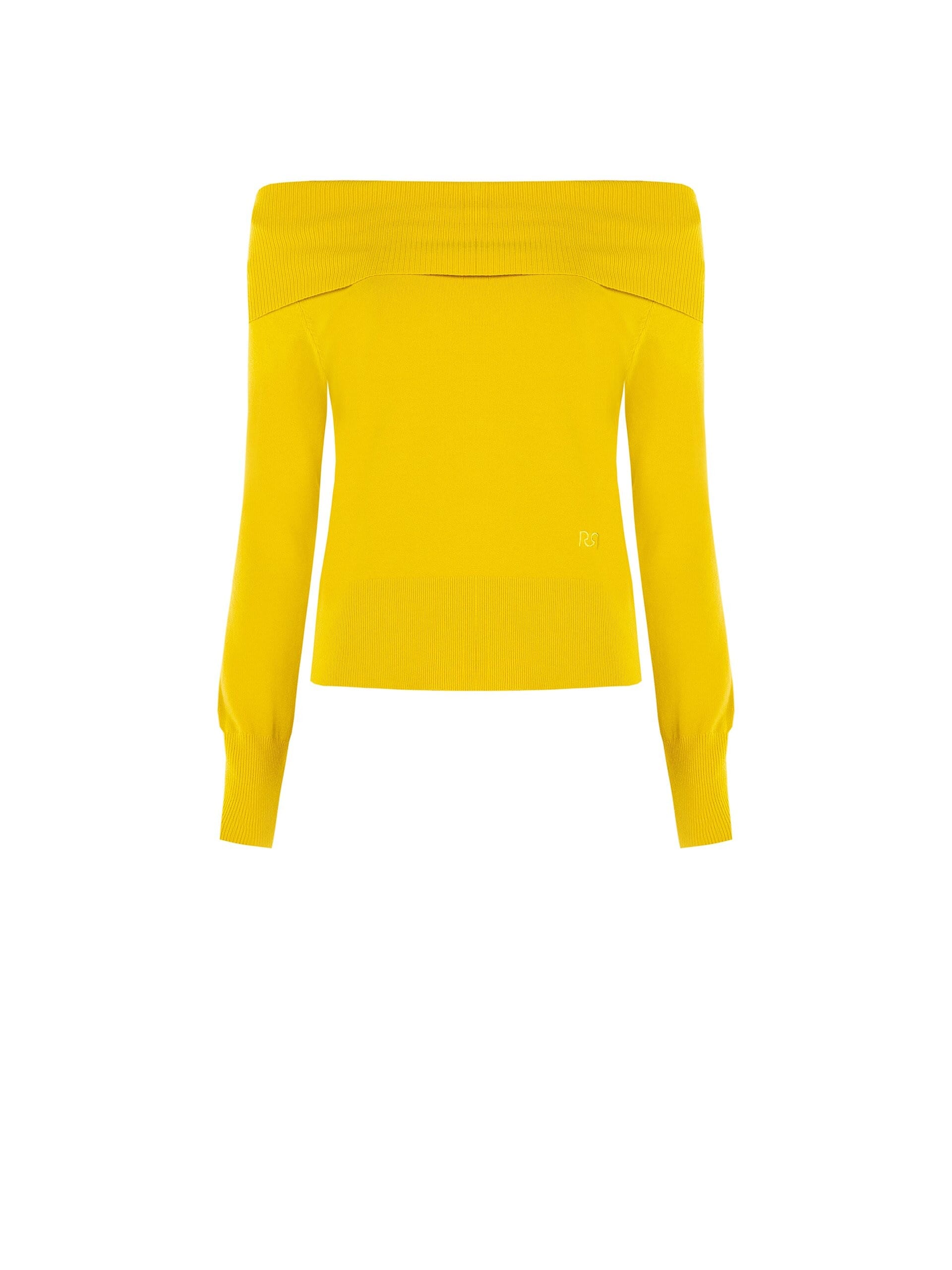 Off-the-shoulder jumper with embroidered ‘Rr’ logo – Rinascimento