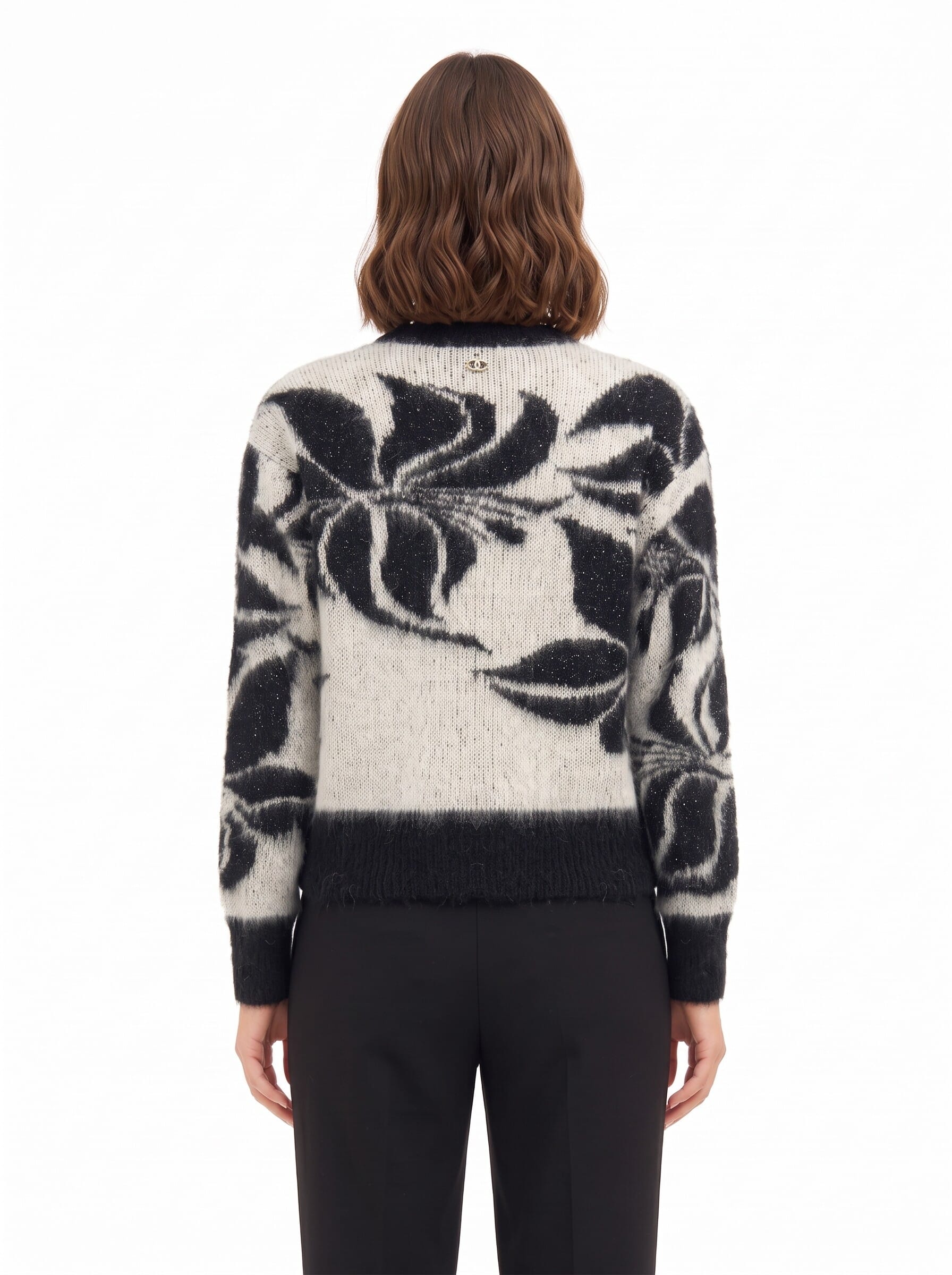 Mohair and Lurex Blend Jumper with a Large Rinascimento-Style Floral Pattern