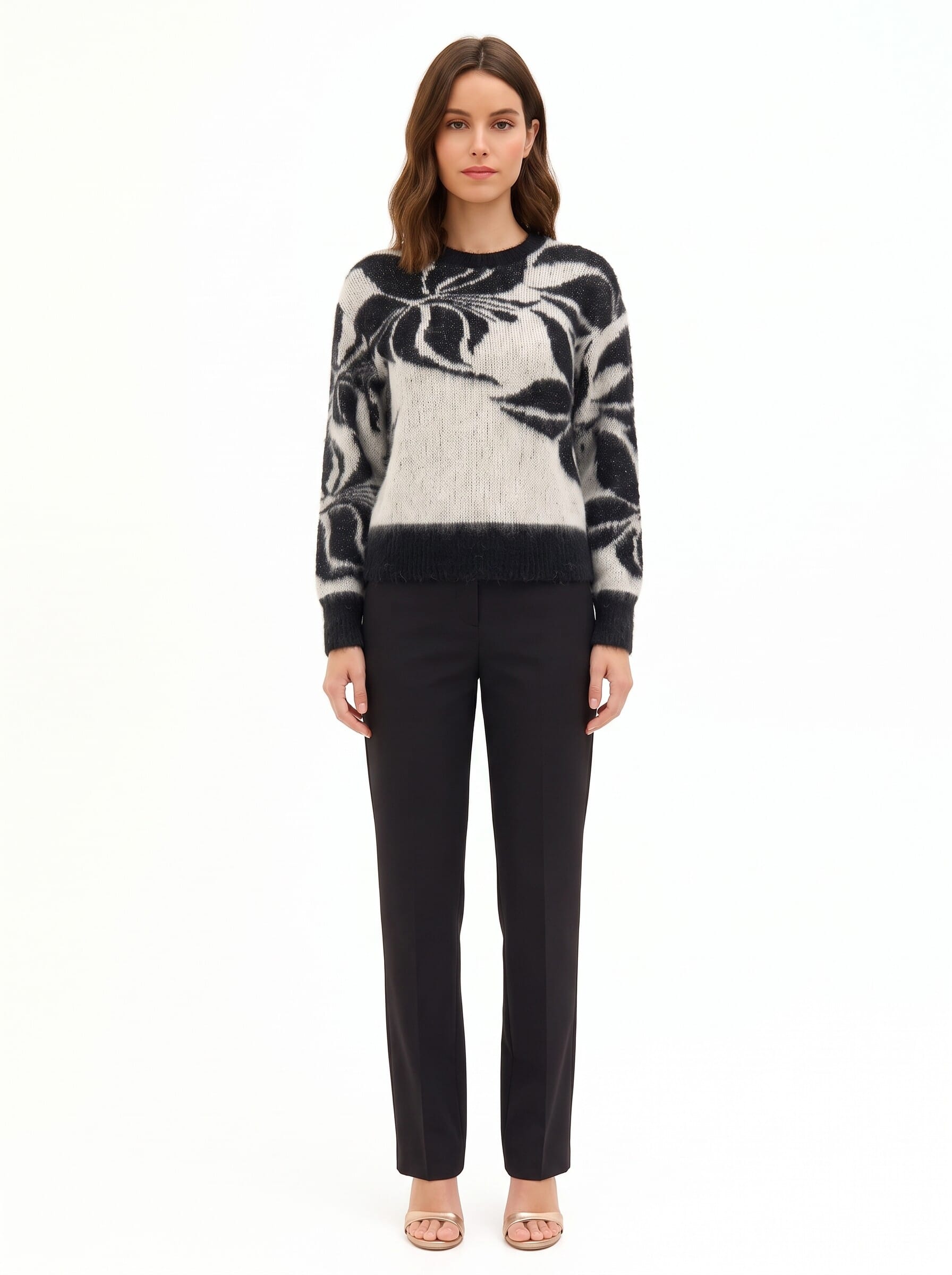 Mohair and Lurex Blend Jumper with a Large Rinascimento-Style Floral Pattern