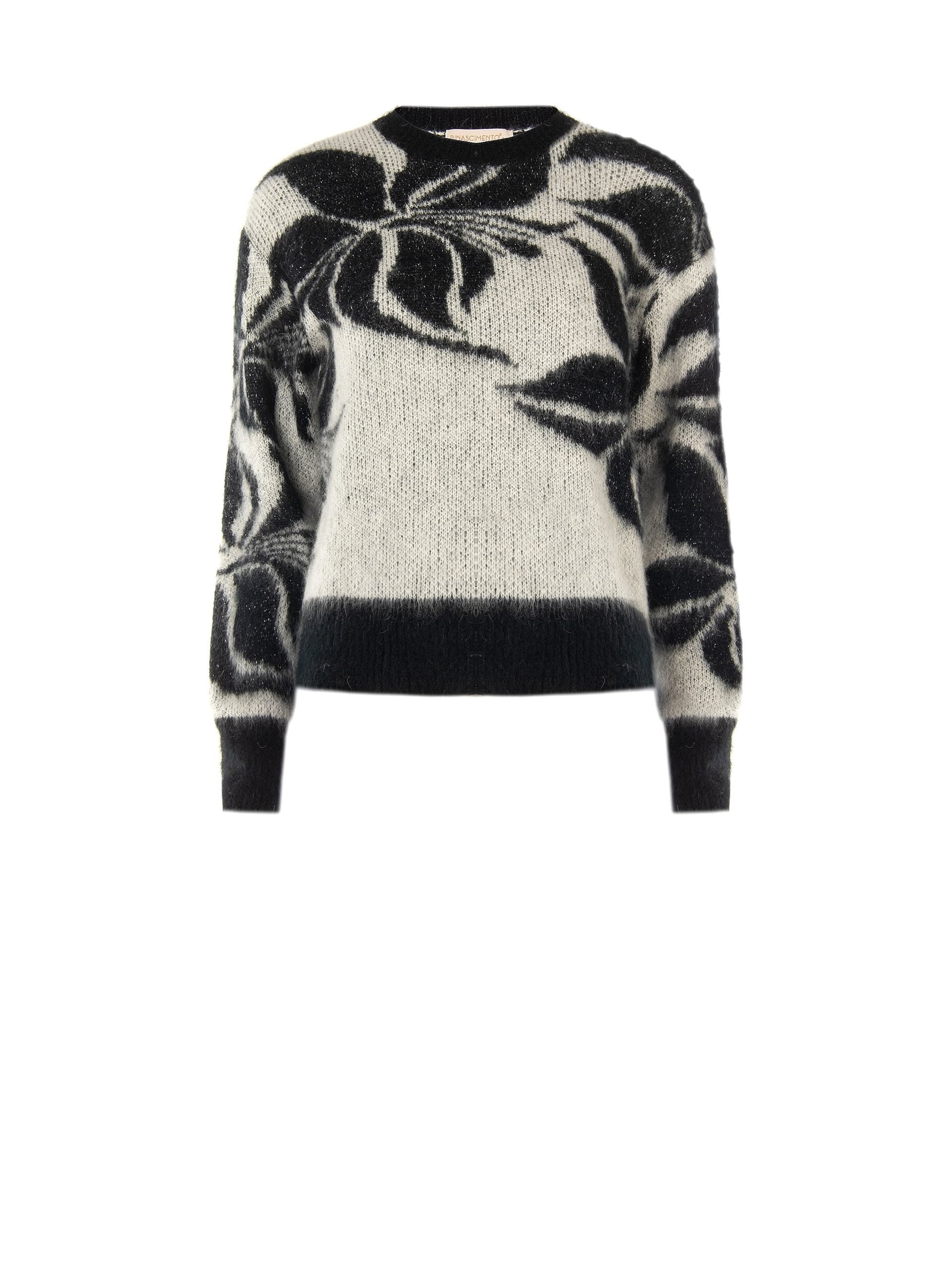 Mohair and Lurex Blend Jumper with a Large Rinascimento-Style Floral Pattern