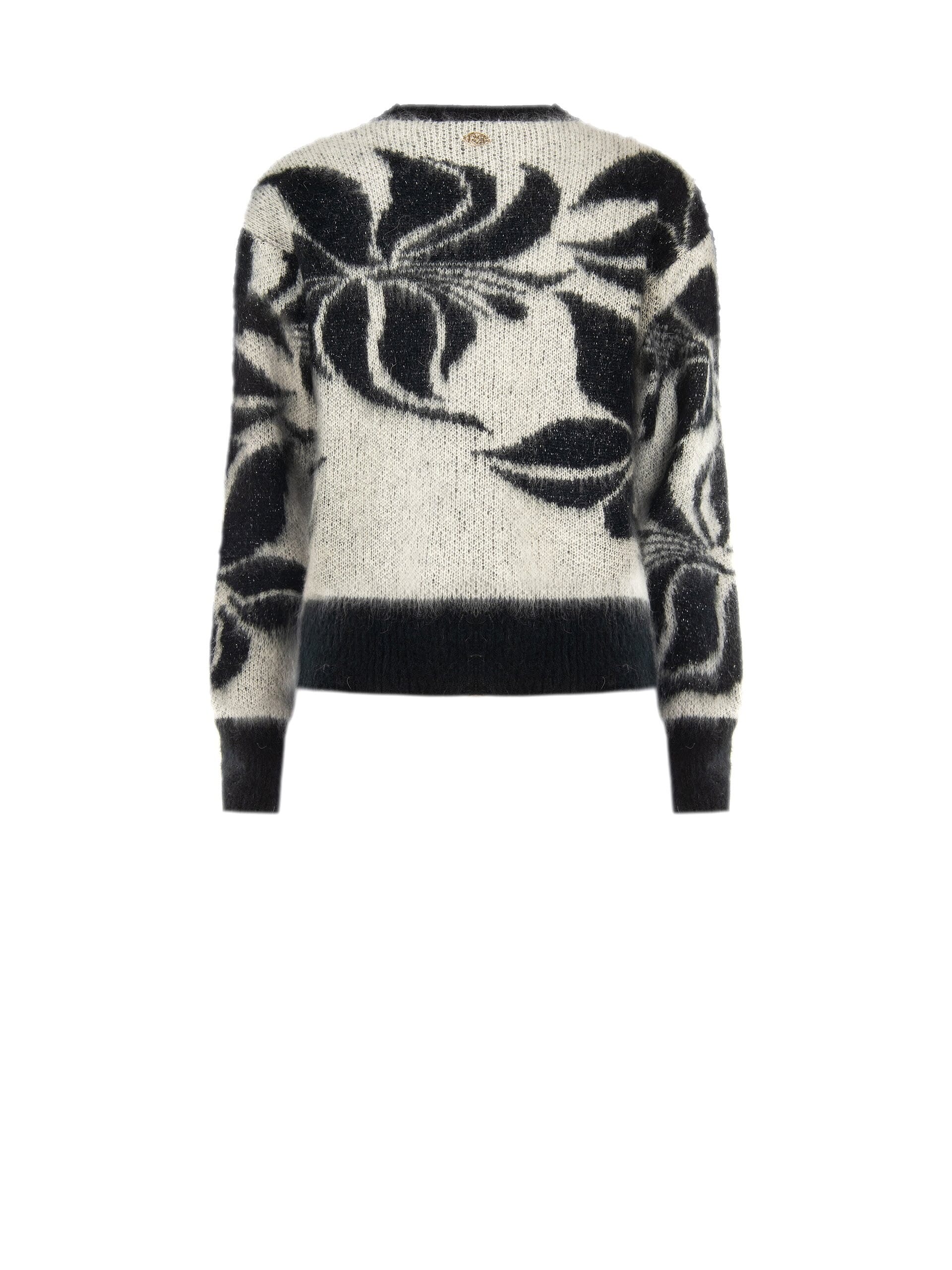 Mohair and Lurex Blend Jumper with a Large Rinascimento-Style Floral Pattern
