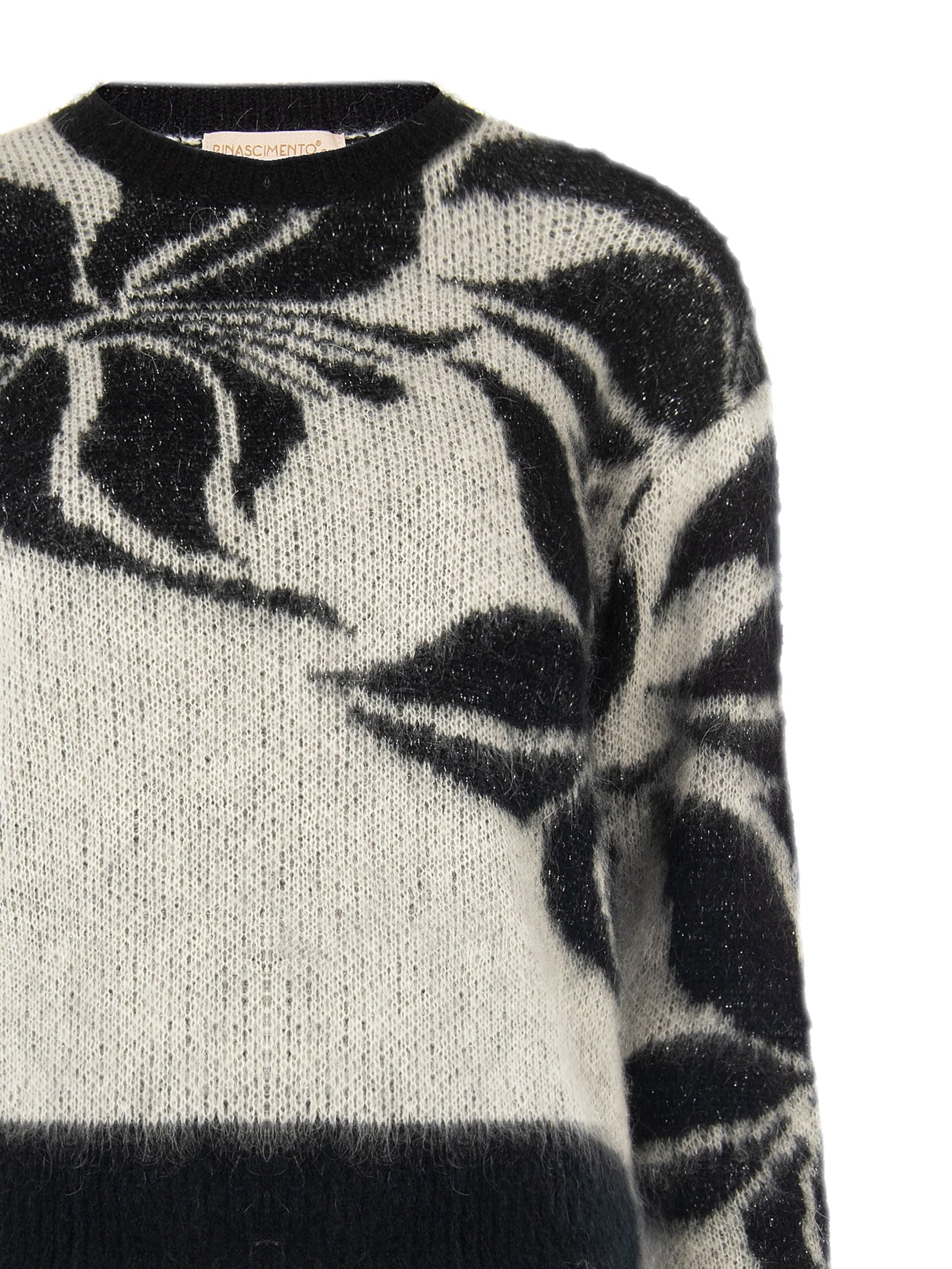 Mohair and Lurex Blend Jumper with a Large Rinascimento-Style Floral Pattern