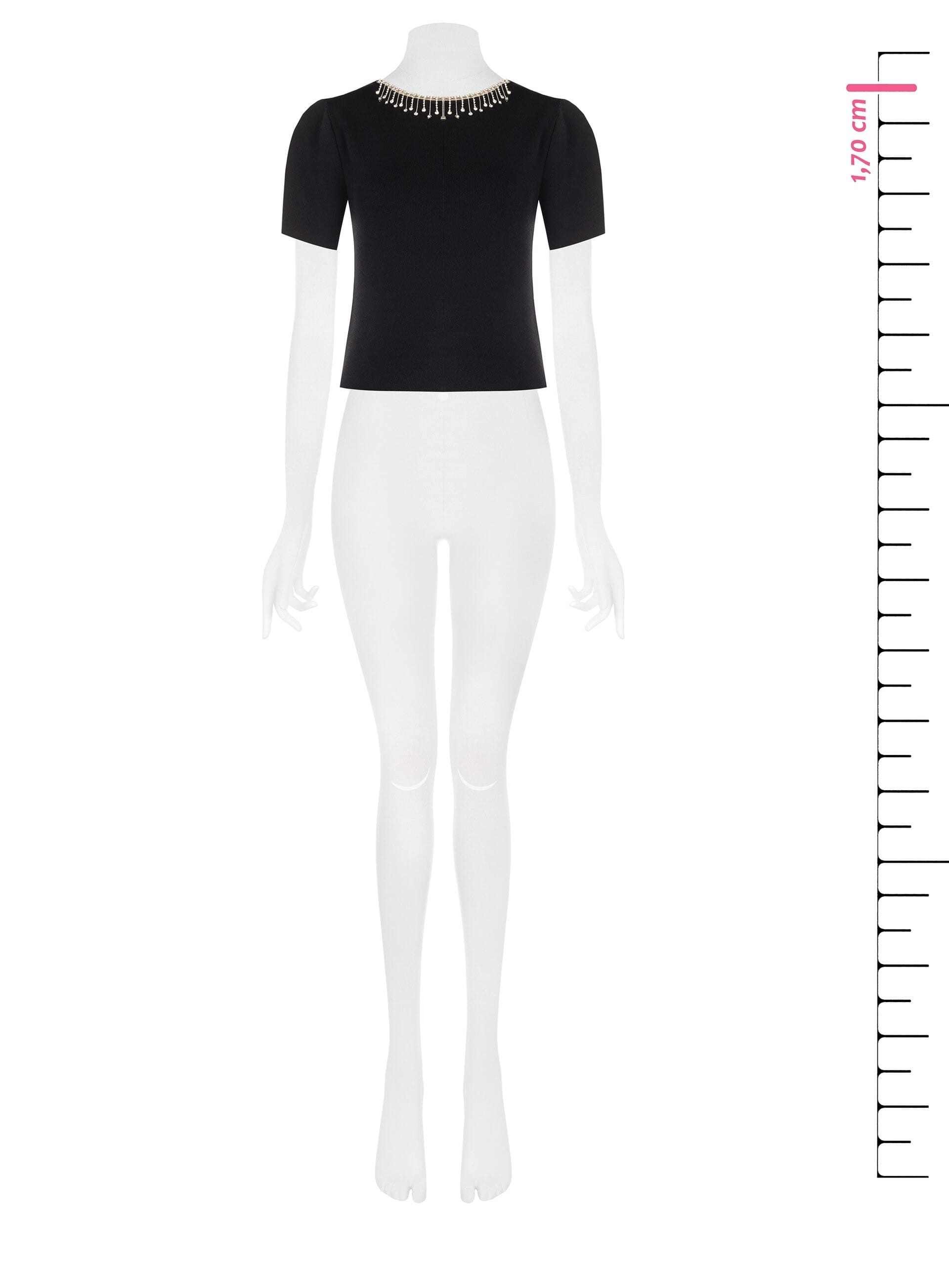 Structured top with fine ribbing in a viscose blend, featuring Rinascimento-style rhinestone fringing