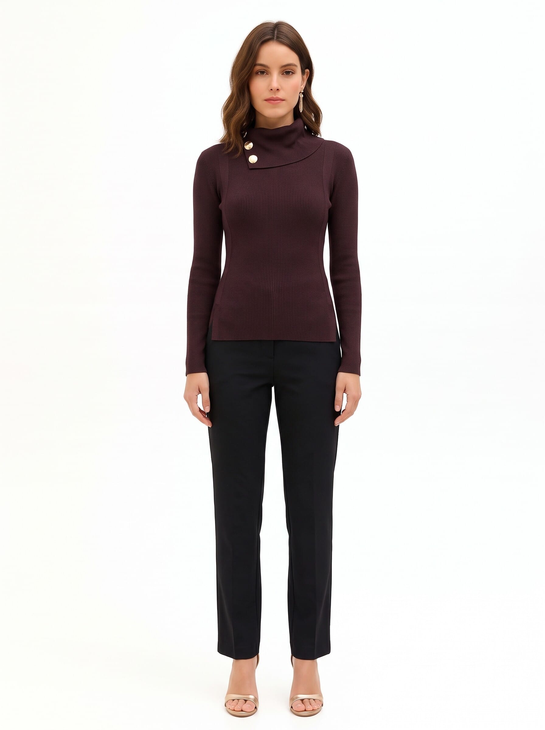 Rinascimento Fitted Viscose-Blend Jumper with Buttons at the Neck