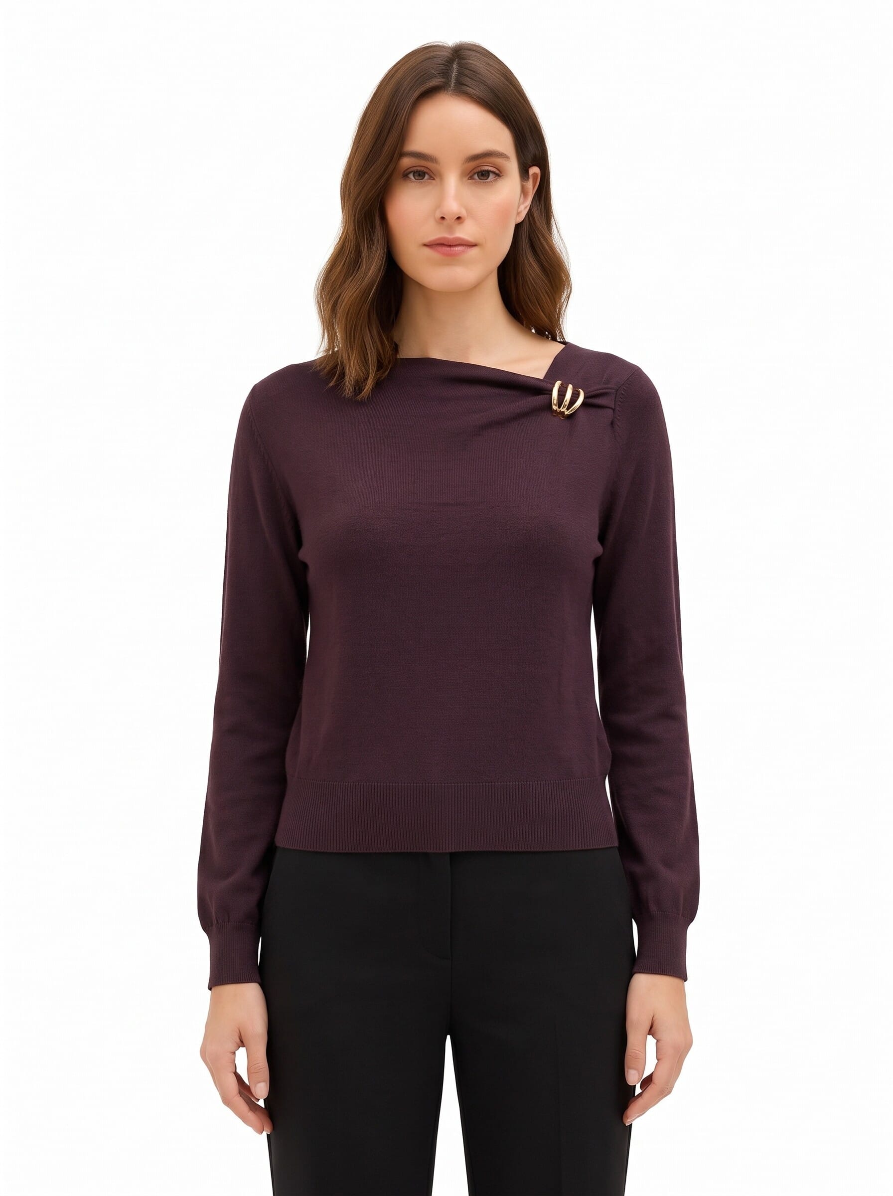 Lightweight Jumper with an Asymmetrical Neckline and ‘Rinascimento’ Jewel Detail