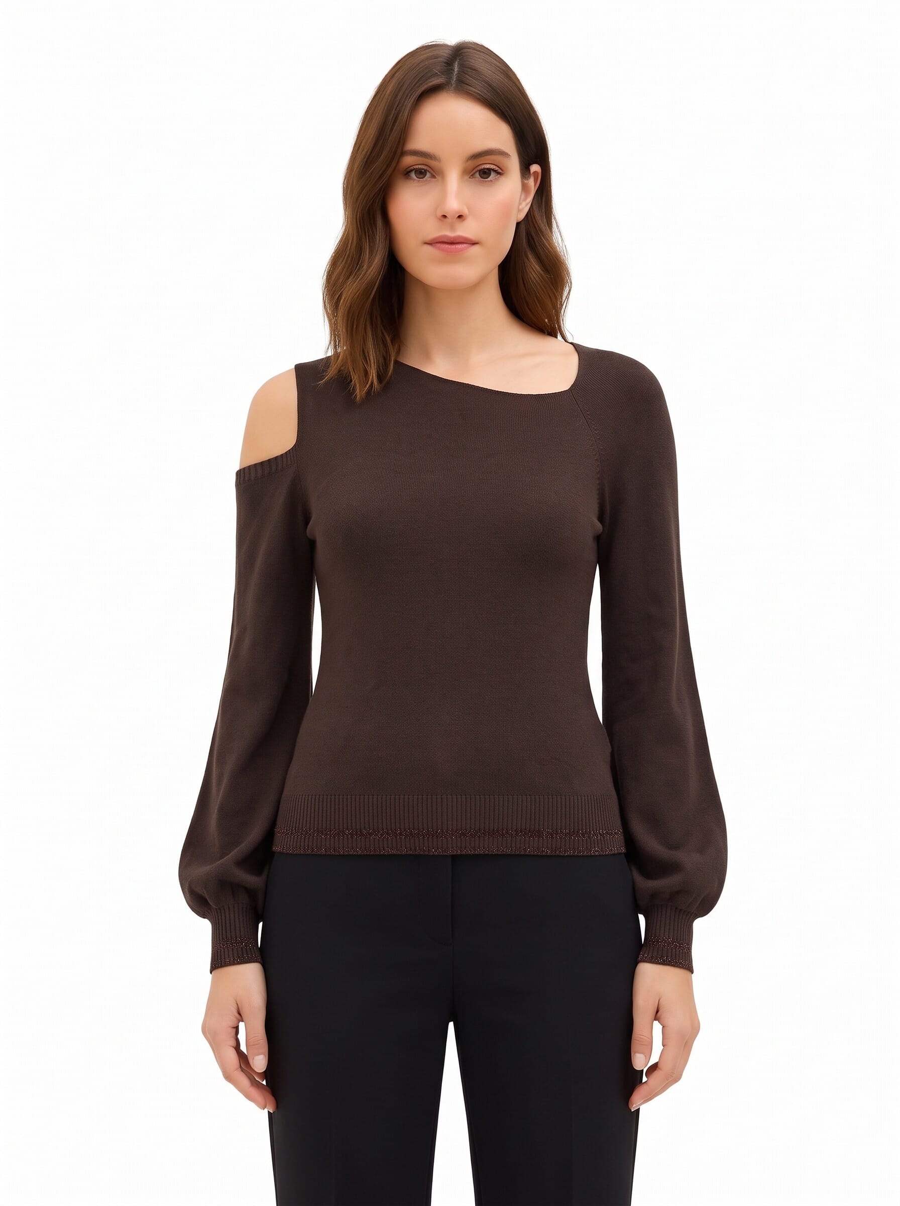 Lightweight viscose-blend jumper with an asymmetrical neckline and lurex-trimmed hems – Rinascimento