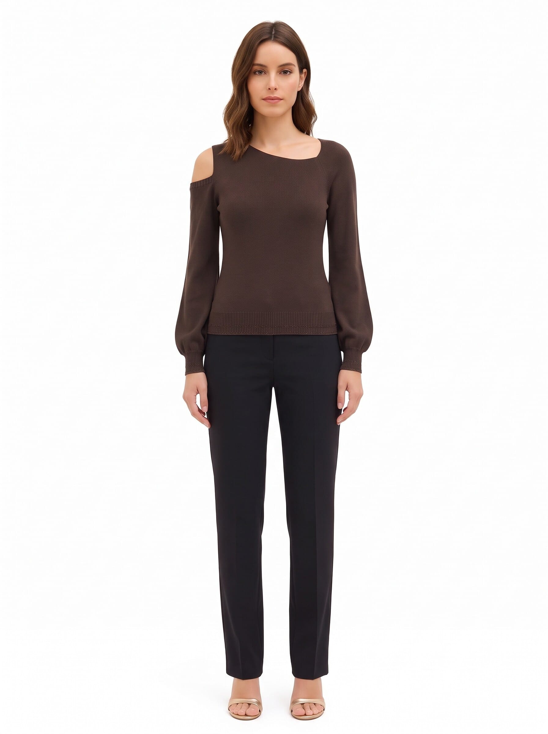 Lightweight viscose-blend jumper with an asymmetrical neckline and lurex-trimmed hems – Rinascimento