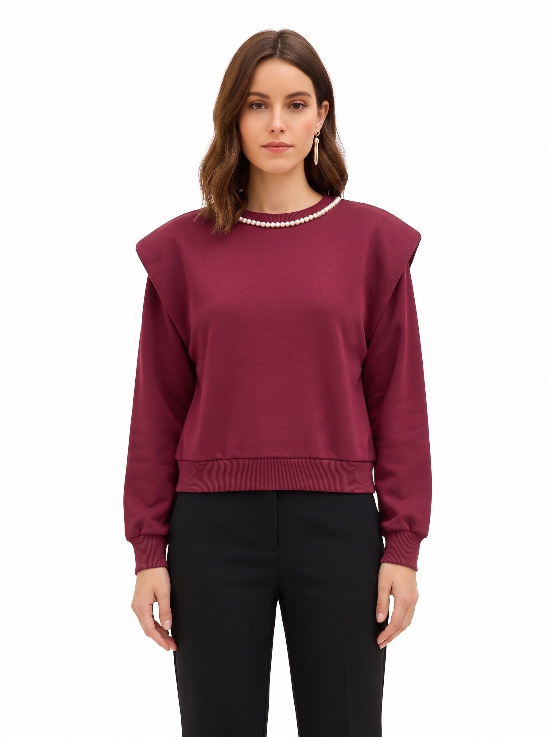 Rinascimento Oversized Cotton Sweatshirt with Removable Pearl Necklace