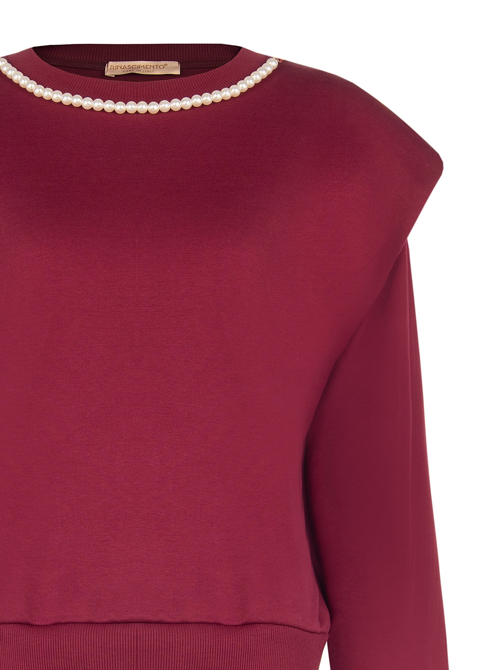 Rinascimento Oversized Cotton Sweatshirt with Removable Pearl Necklace