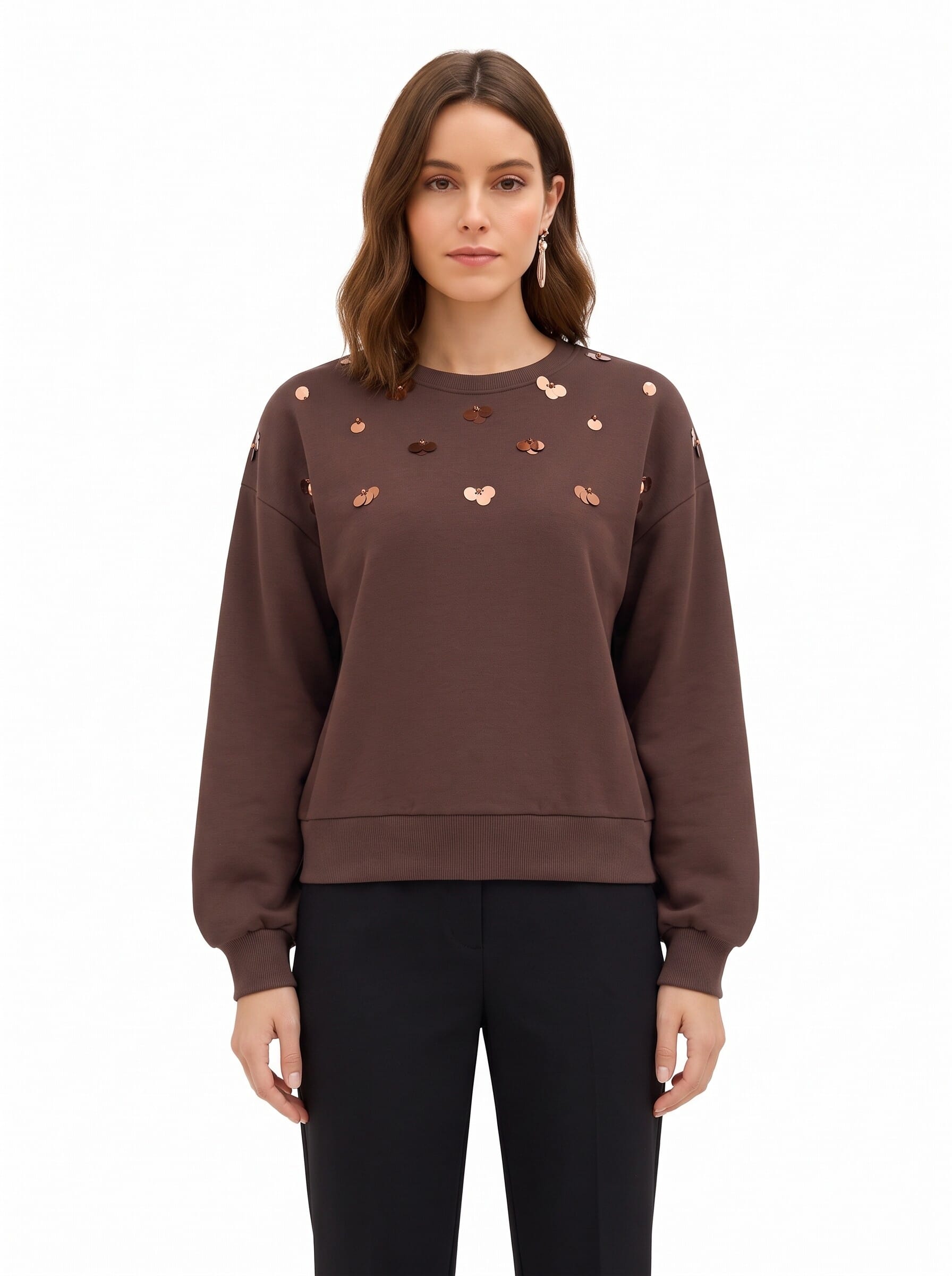 Regular-fit cotton sweatshirt with large sequin appliqué – Rinascimento