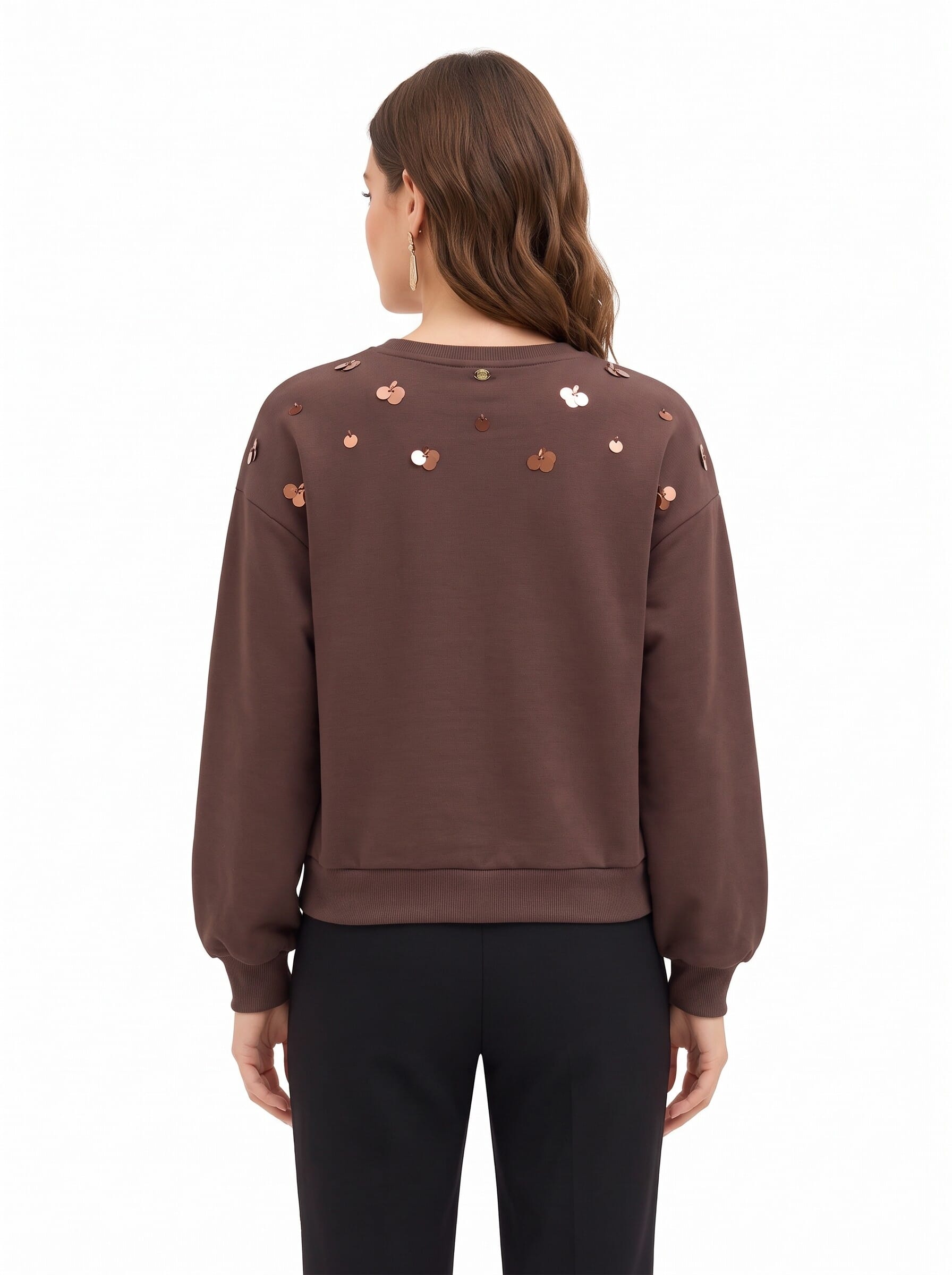 Regular-fit cotton sweatshirt with large sequin appliqué – Rinascimento