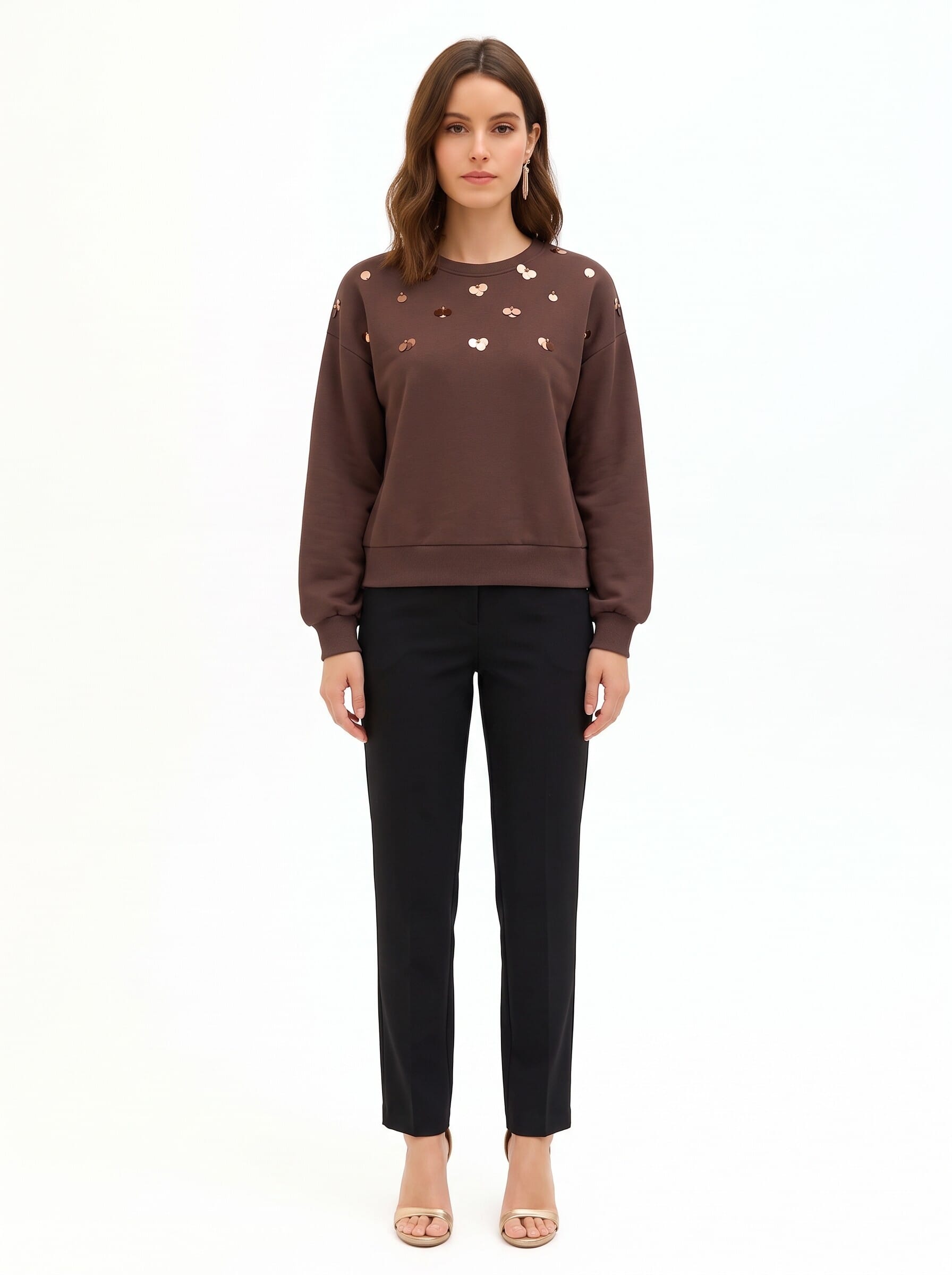 Regular-fit cotton sweatshirt with large sequin appliqué – Rinascimento