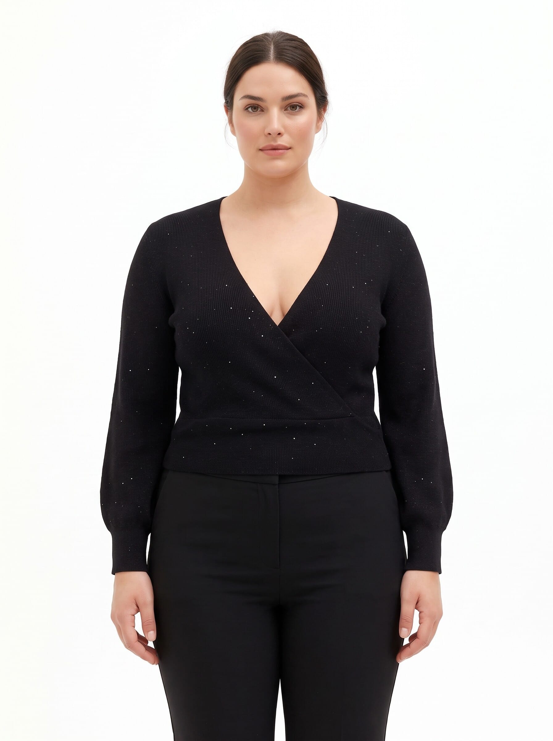 Curvy Jumper with a Crossed V-Neck and Micro Sequins – Rinascimento Curvy