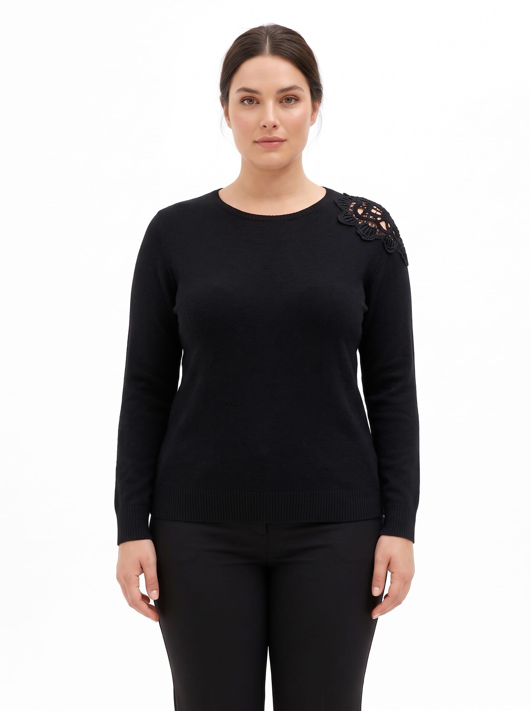 Curvy Fitted Jumper With Crochet Detail on the Shoulder – Rinascimento Curvy