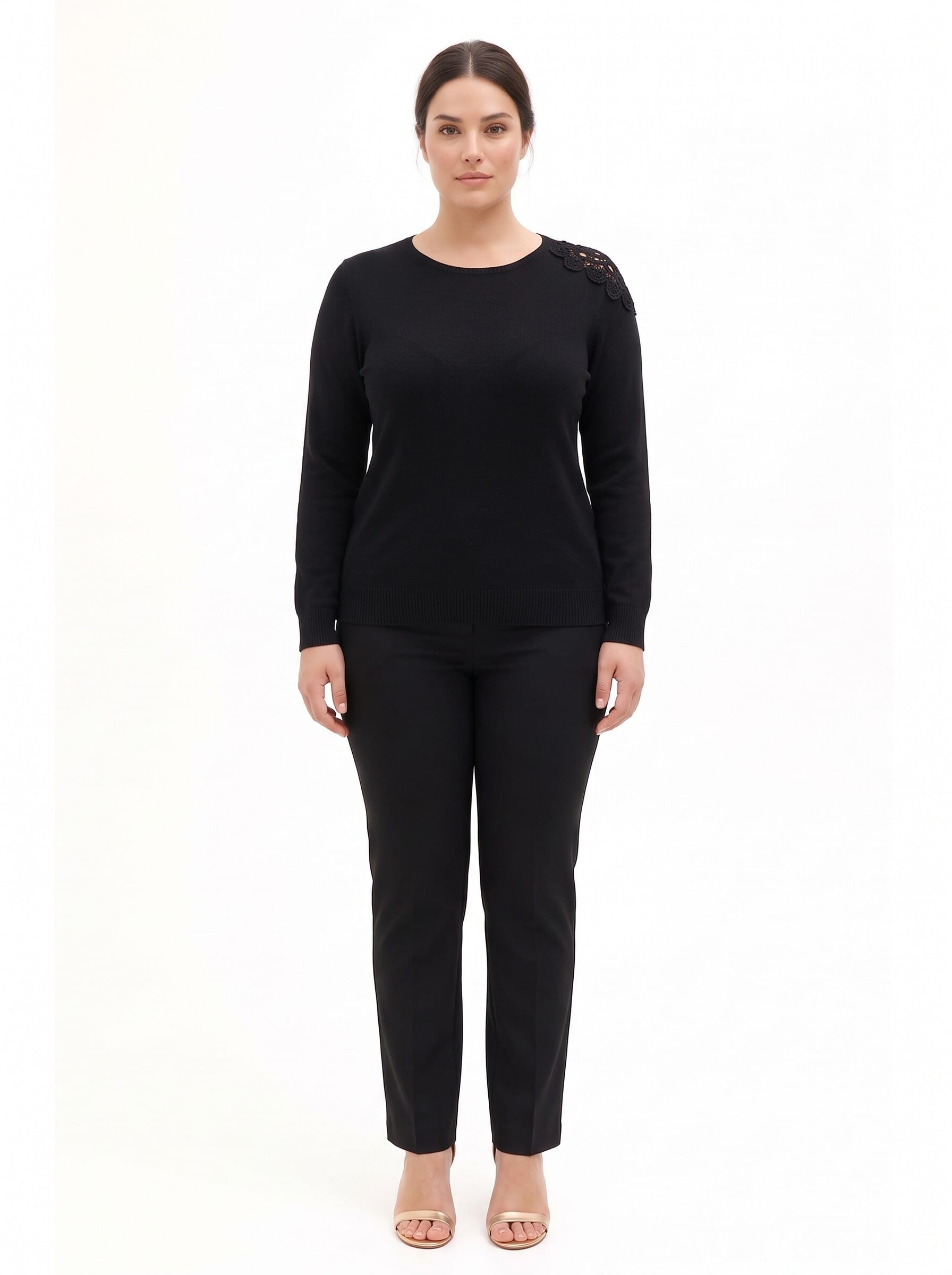 Curvy Fitted Jumper With Crochet Detail on the Shoulder – Rinascimento Curvy