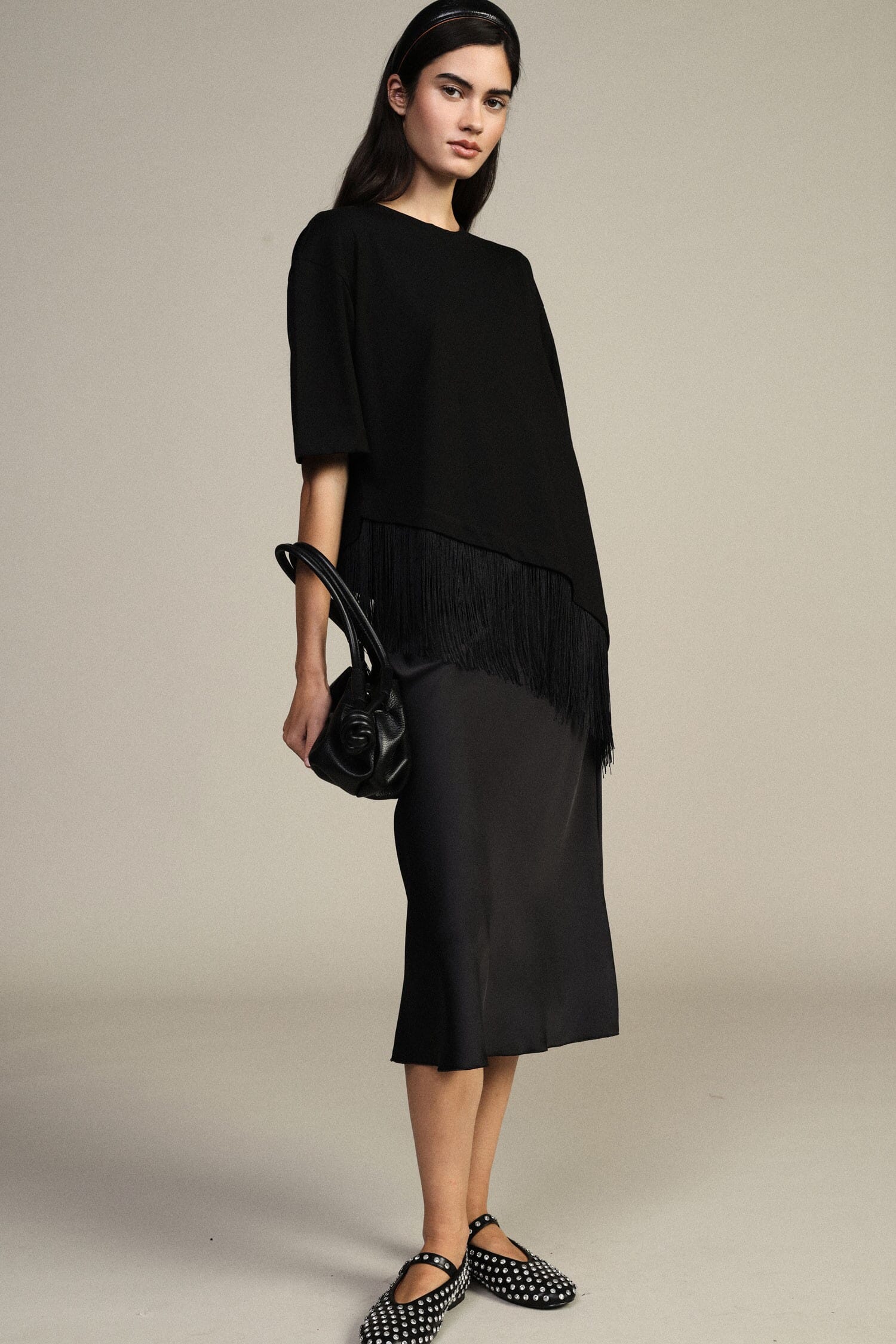 Jupe midi évasée unie, taille moyenne, modèle Dixie