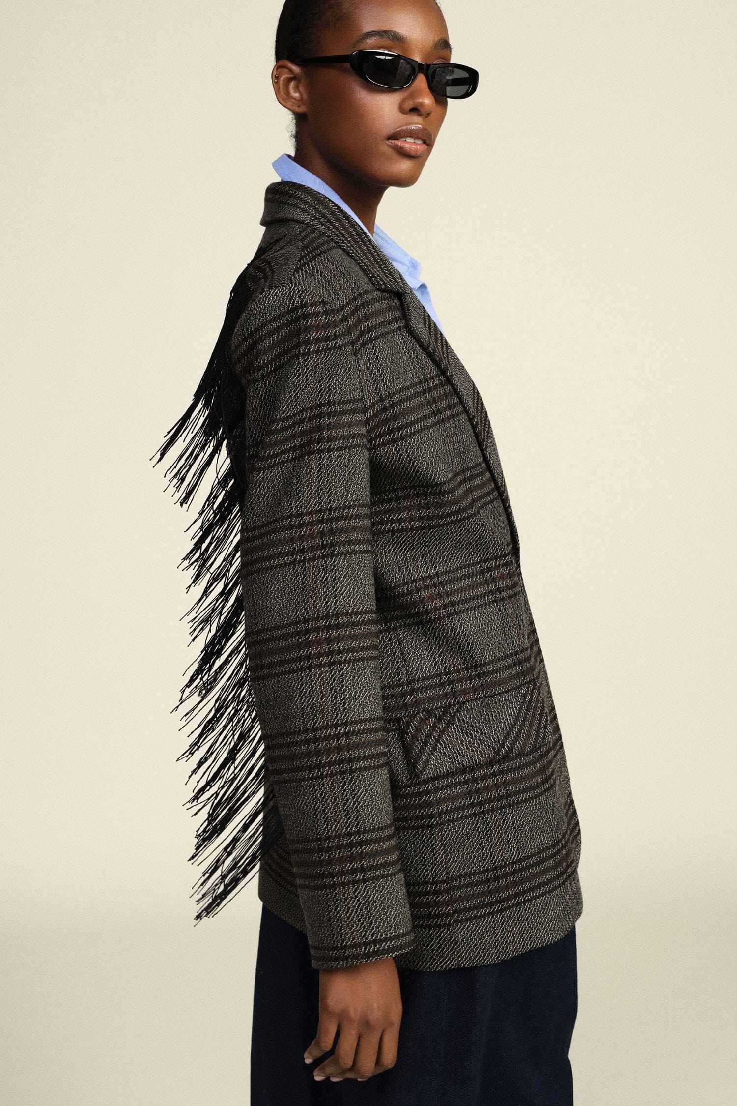 Blazer A Quadri Con Frange Decorative Dixie