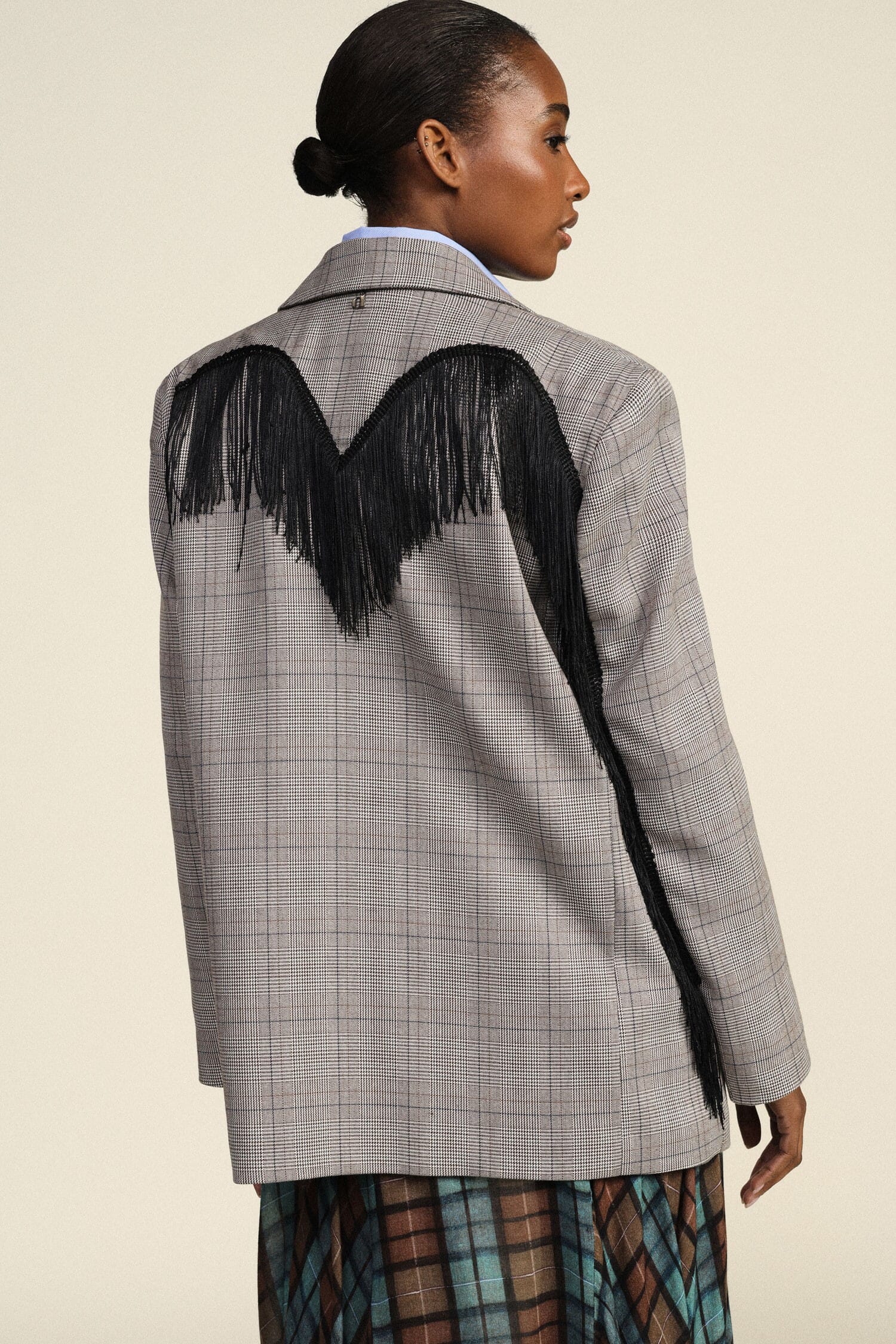 Blazer à carreaux avec franges décoratives dans le dos Dixie