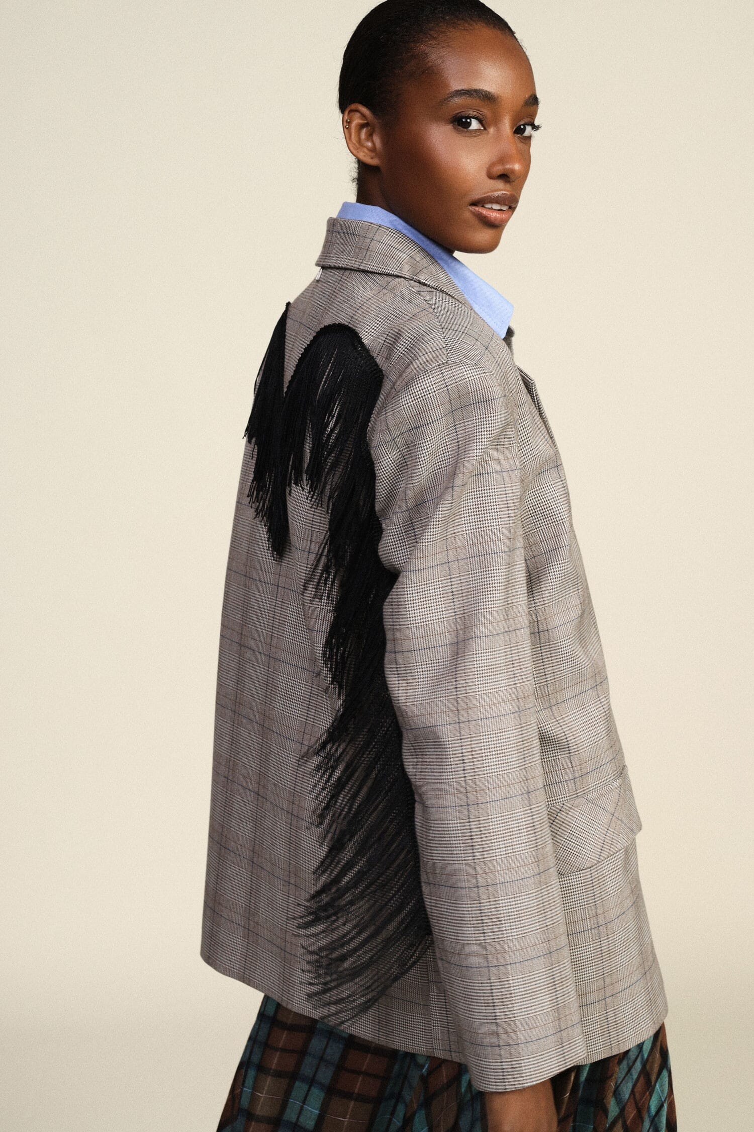 Blazer à carreaux avec franges décoratives dans le dos Dixie