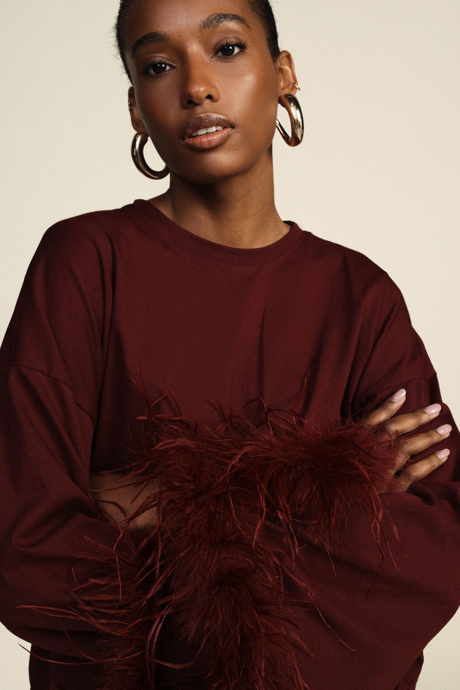 Dixie Long-Sleeved Jumper with Feather Cuffs