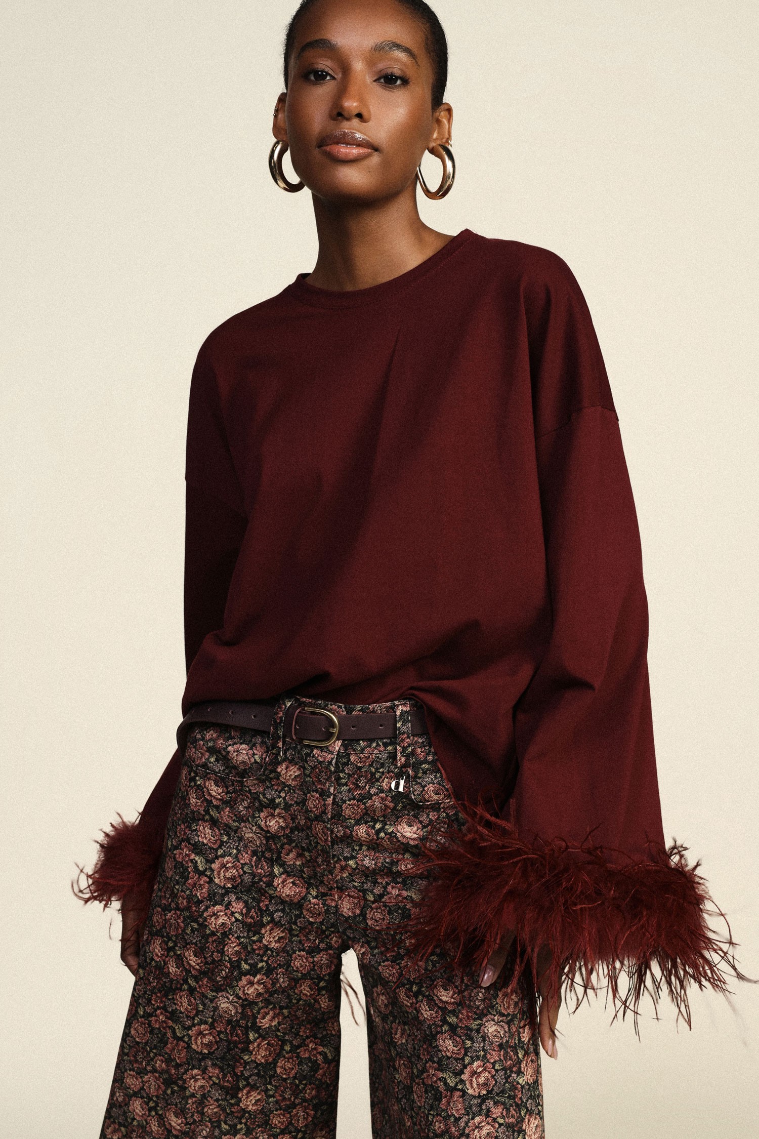 Dixie Long-Sleeved Jumper with Feather Cuffs