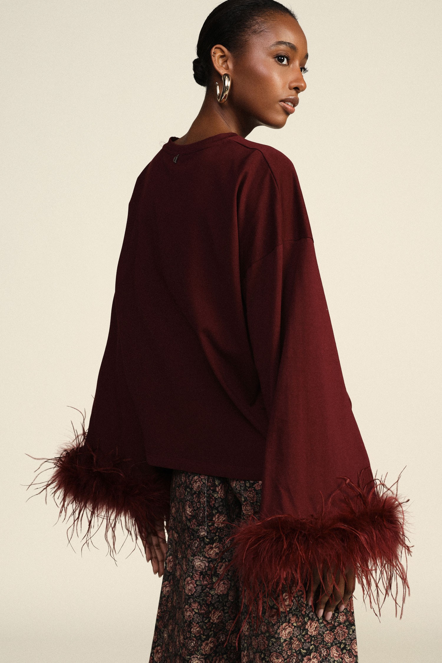 Dixie Long-Sleeved Jumper with Feather Cuffs