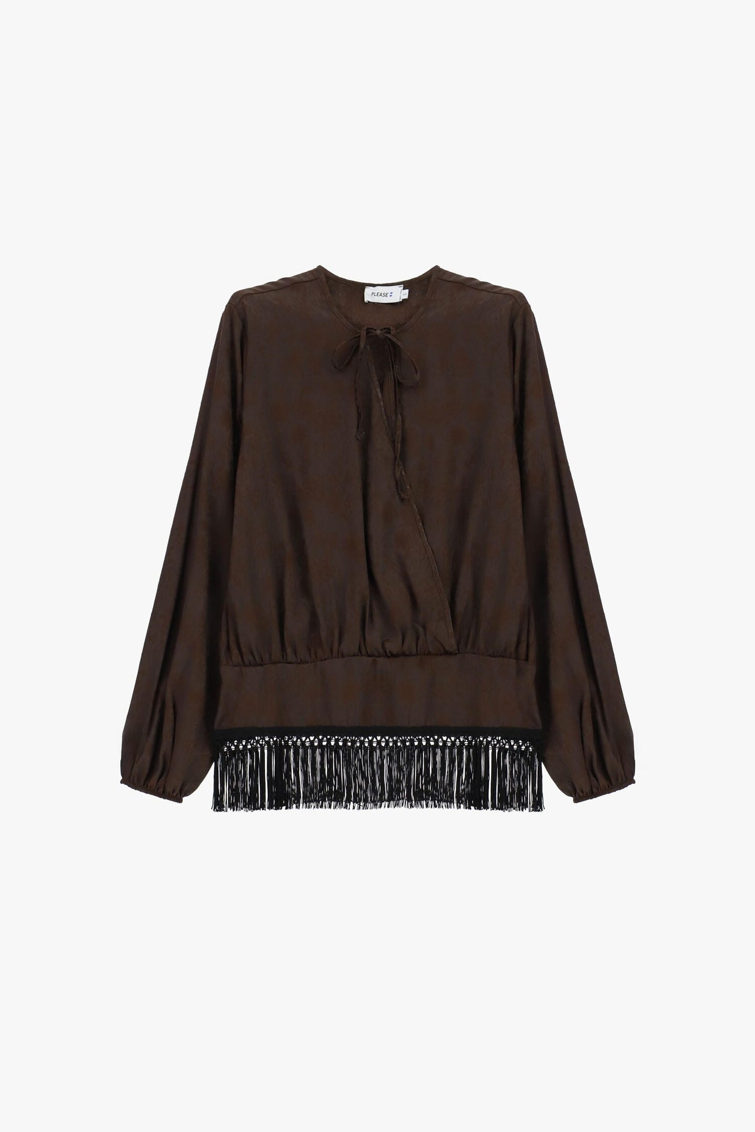 Long-sleeved blouse with a fringed hem, please