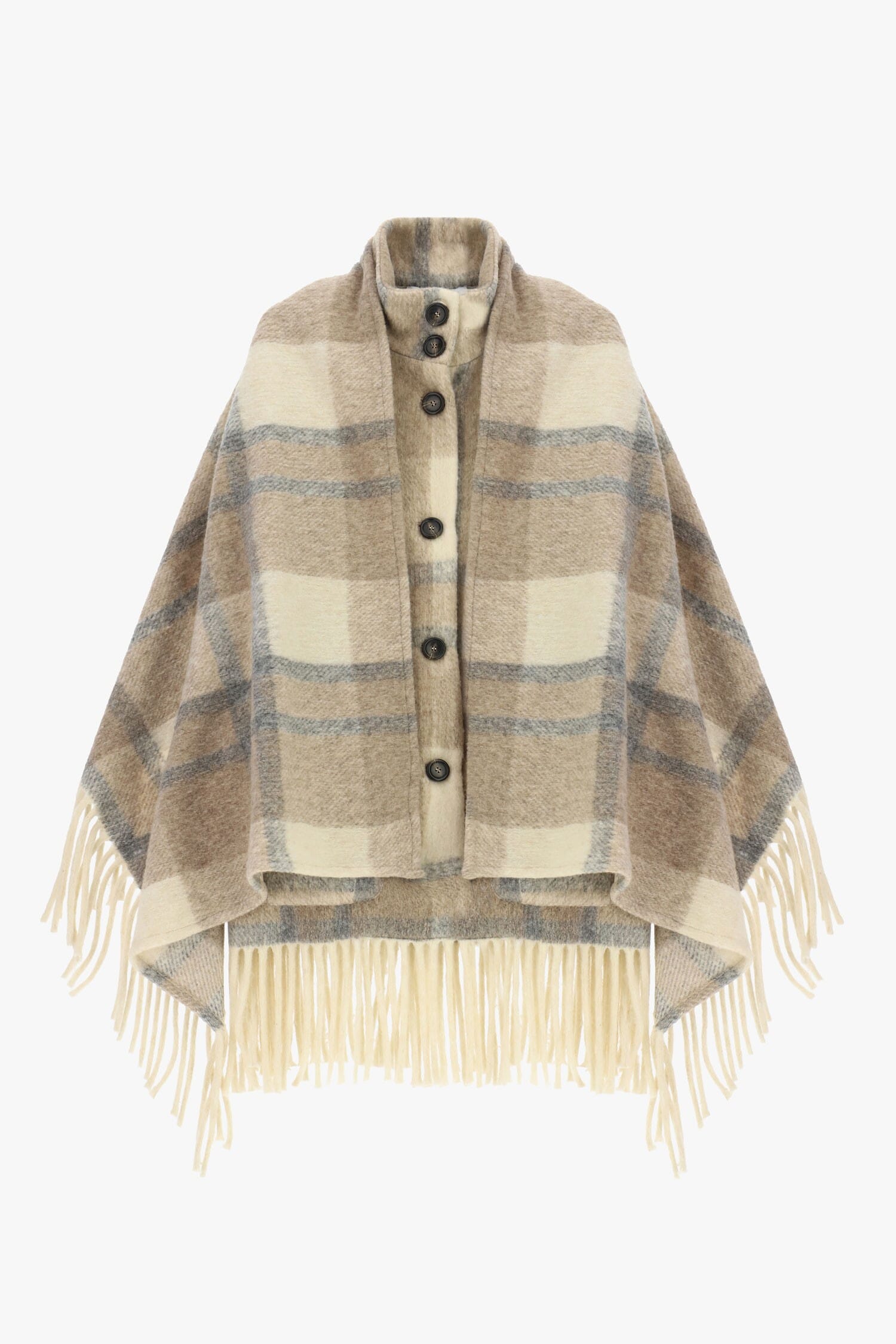 Cappotto A Quadri Con Frange E Bottoni Please