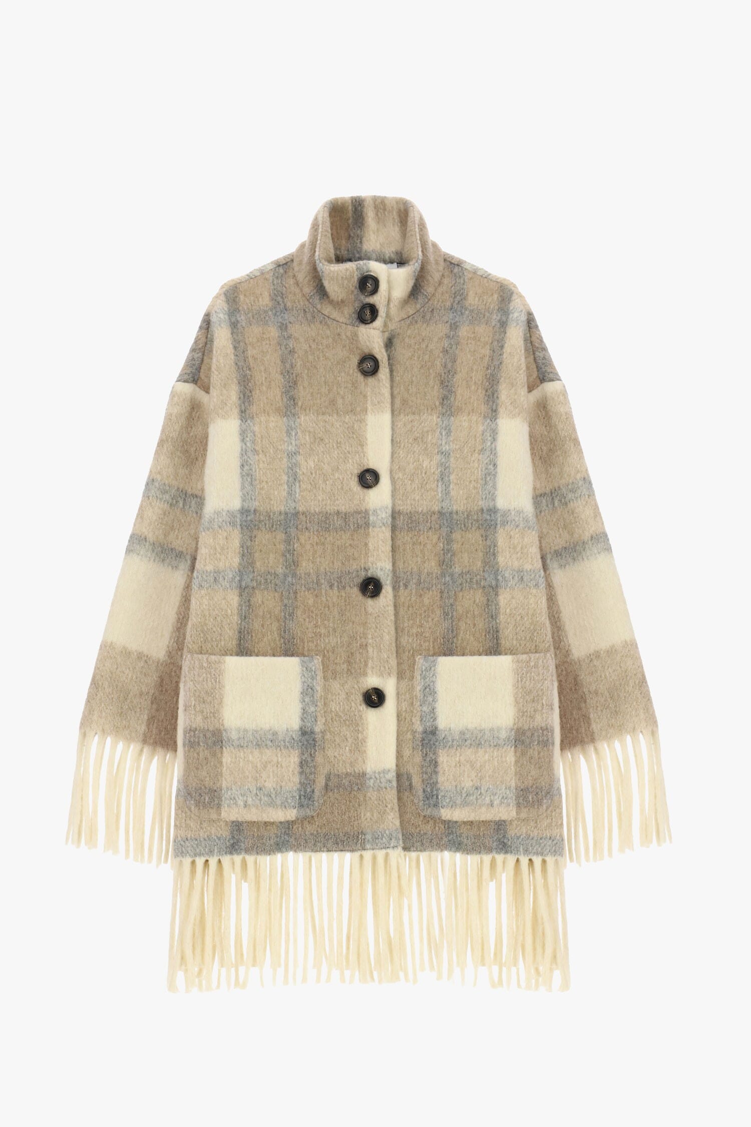 Cappotto A Quadri Con Frange E Bottoni Please