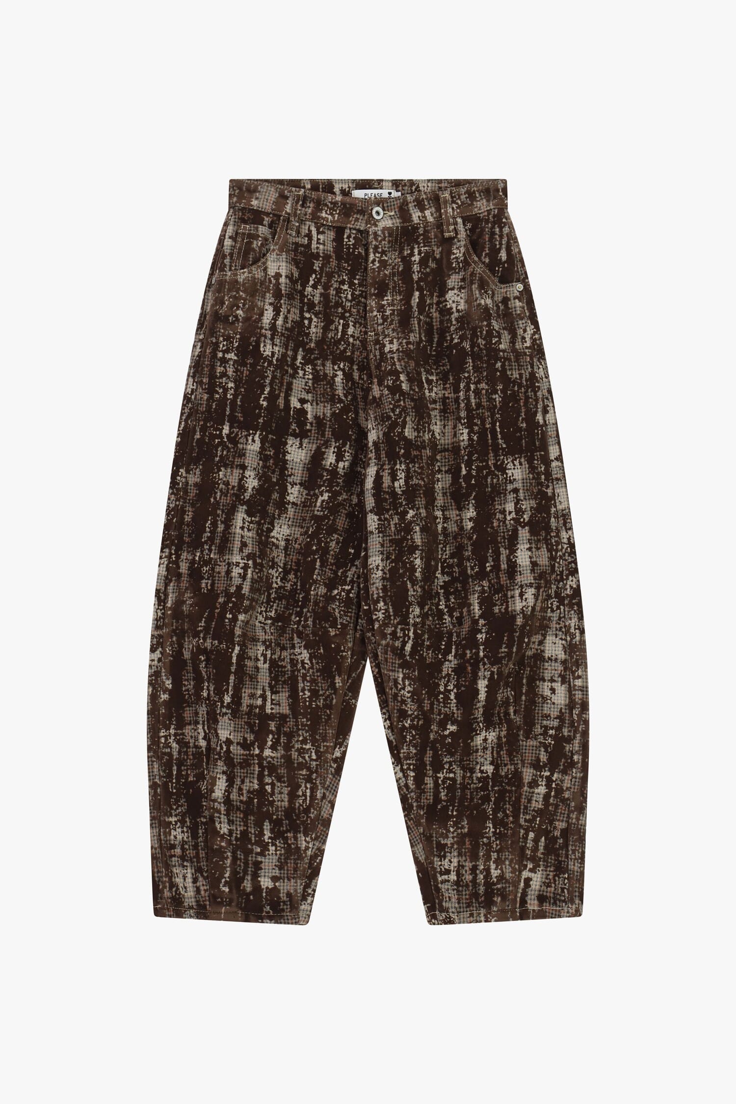 Pantalon ample imprimé, taille haute, poches « Please »