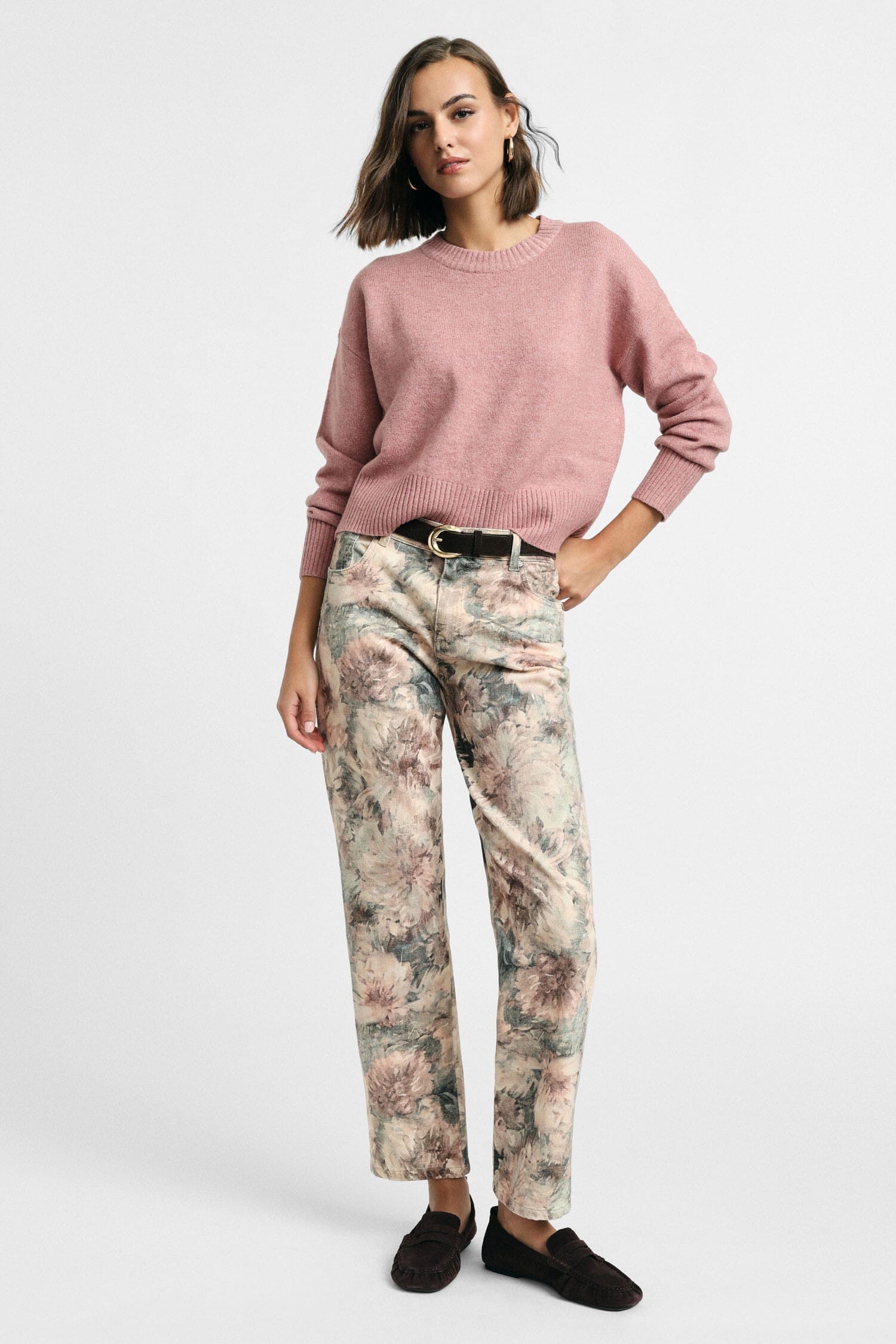 Pantalon chino ajusté à imprimé floral, taille moyenne, Please