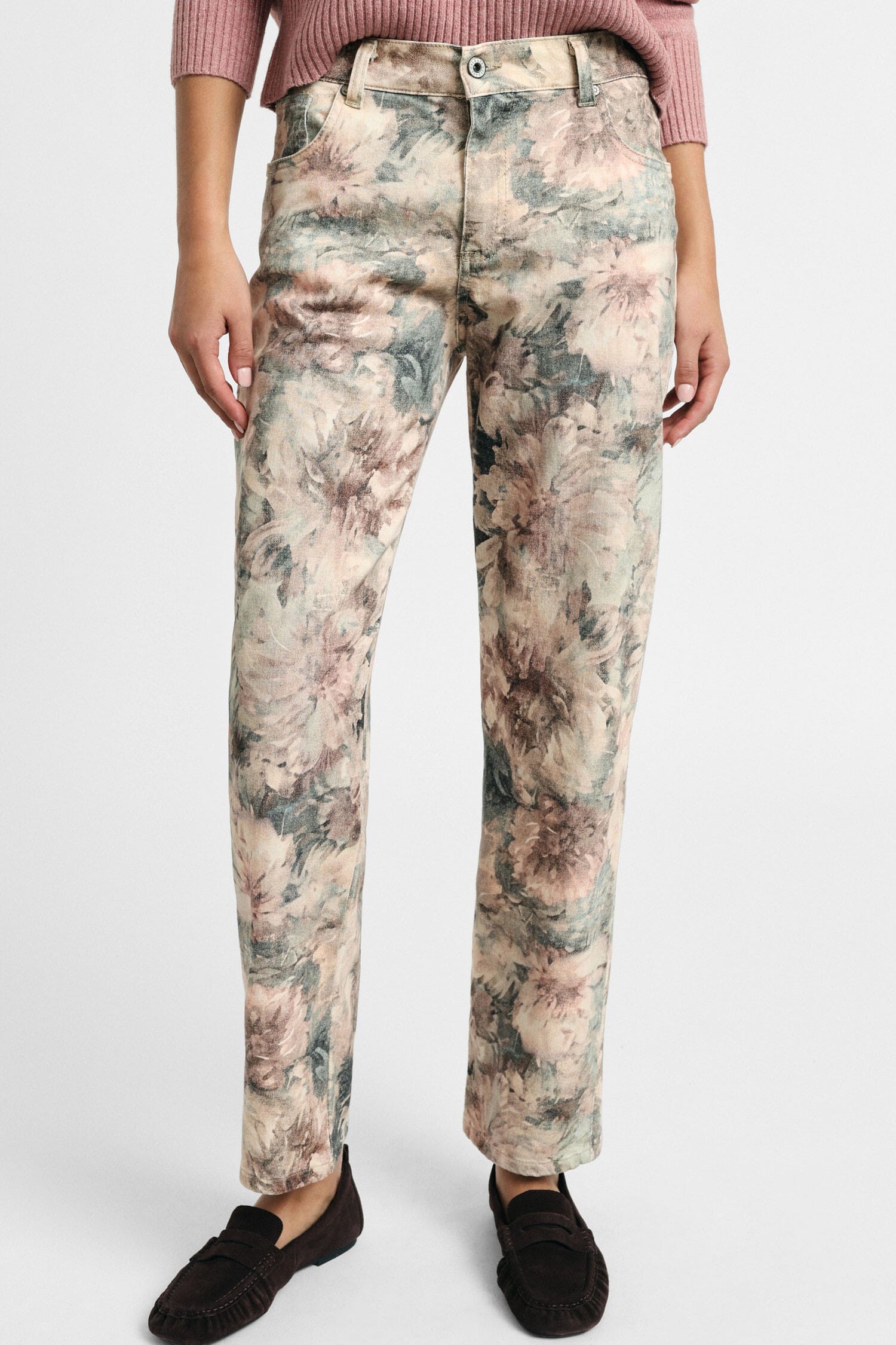 Pantalon chino ajusté à imprimé floral, taille moyenne, Please