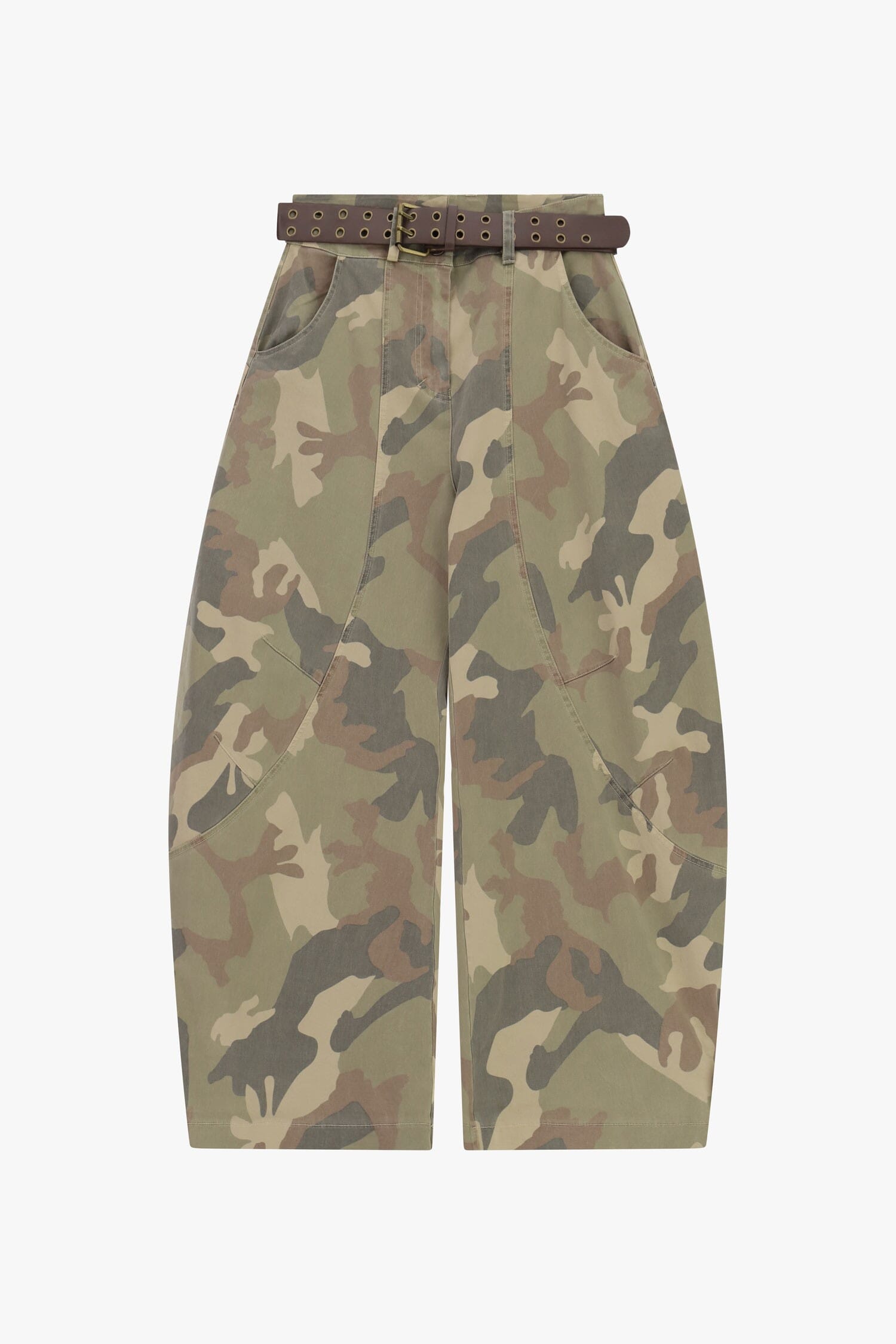 Camouflage-Print Palazzo Trousers with a Belt by Please