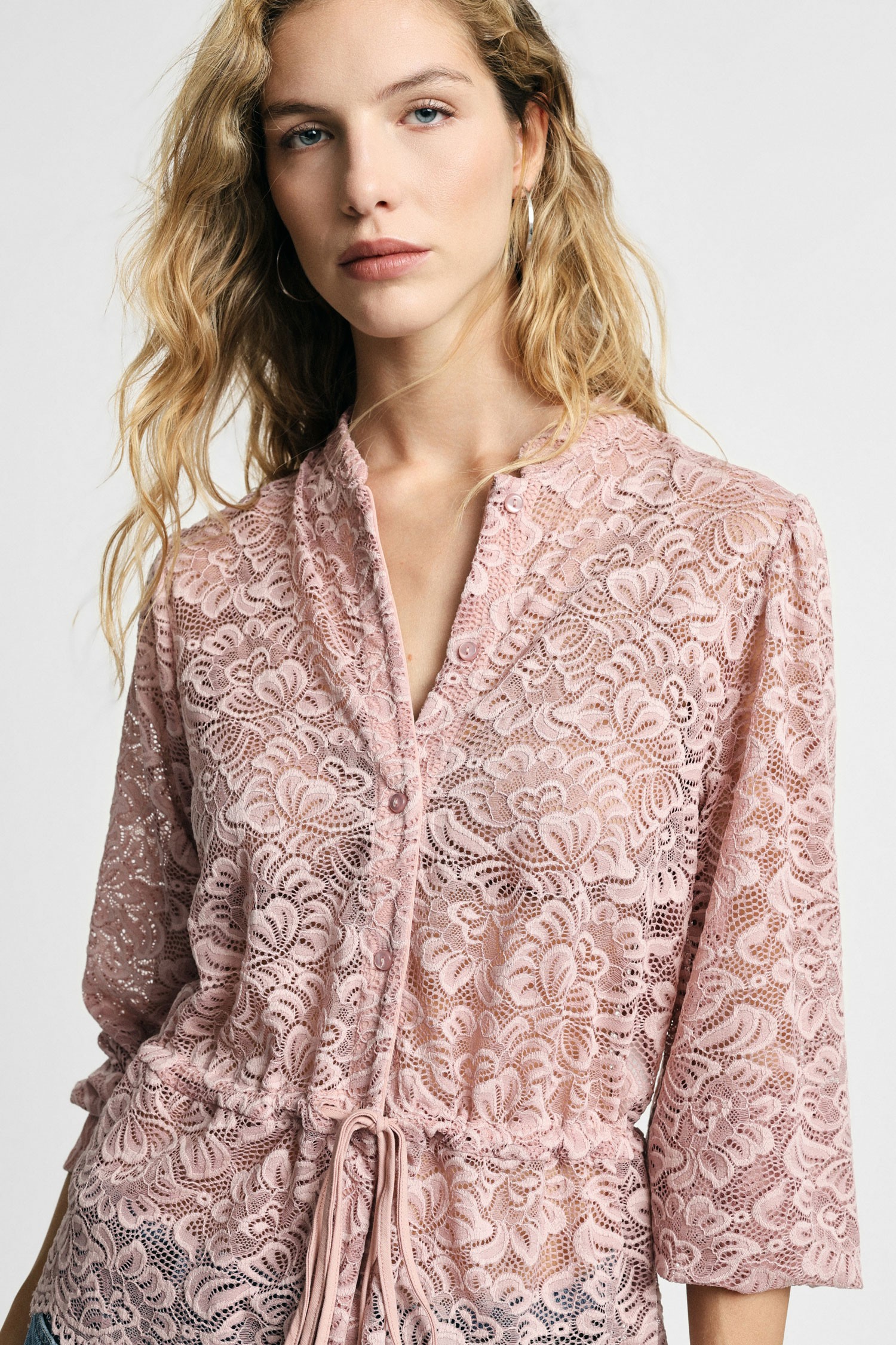 Camicia In Pizzo Con Coulisse E Bottoni Frontali Please