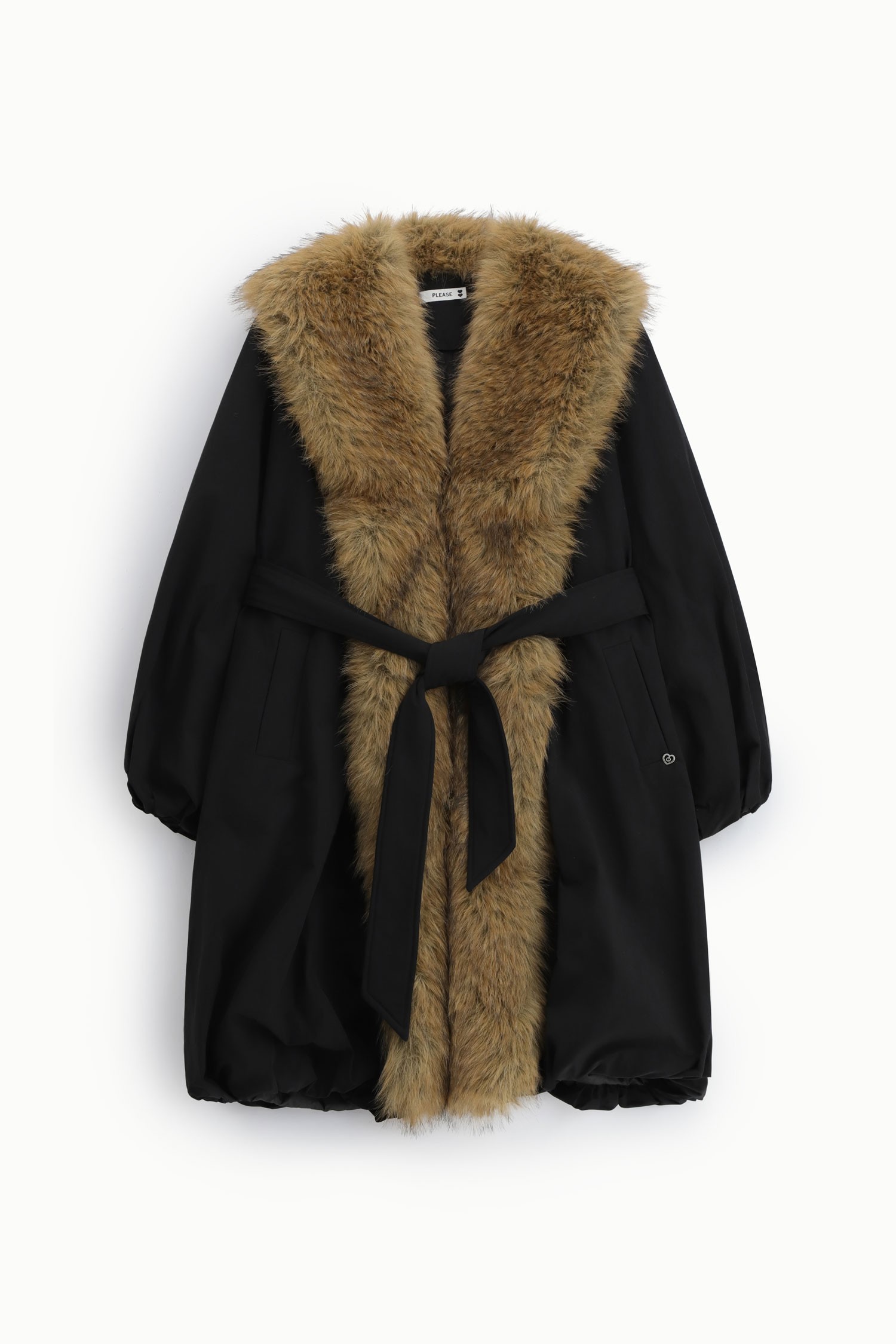 Cappotto Con Maxi Collo In Pelliccia E Cintura Please