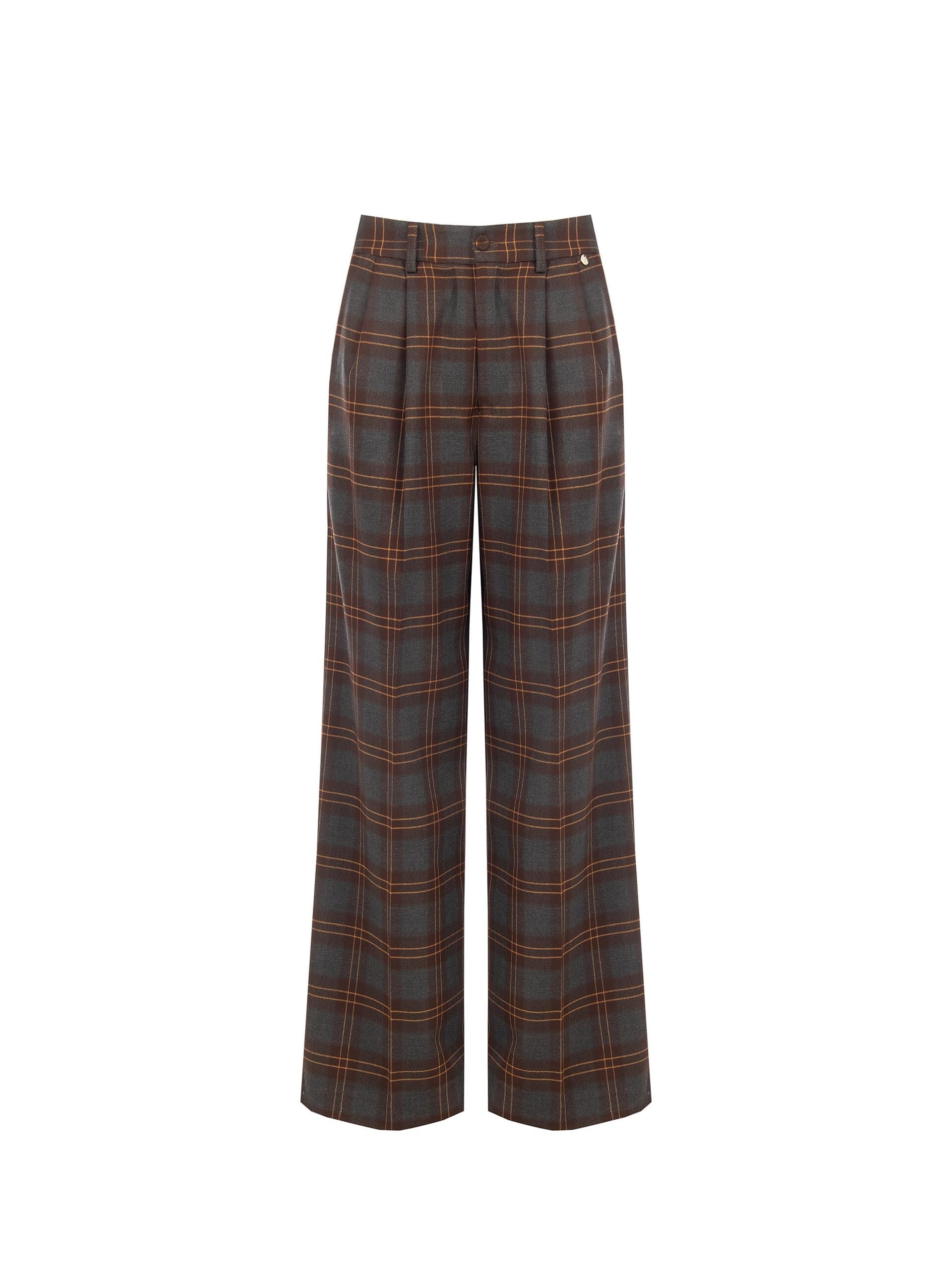 Pantaloni Palazzo Check In Misto Viscosa Con Doppia Pinces Rinascimento