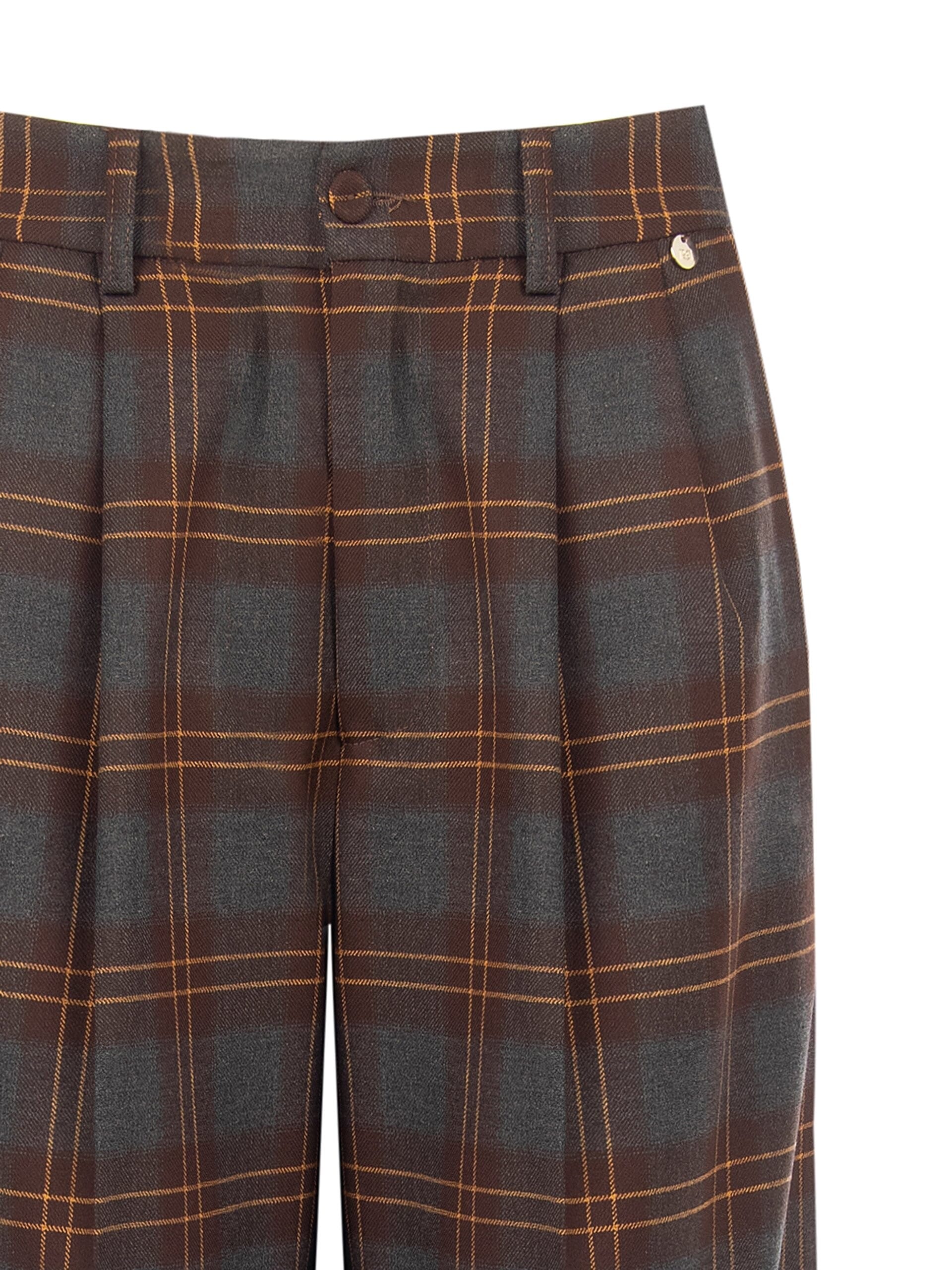 Pantaloni Palazzo Check In Misto Viscosa Con Doppia Pinces Rinascimento